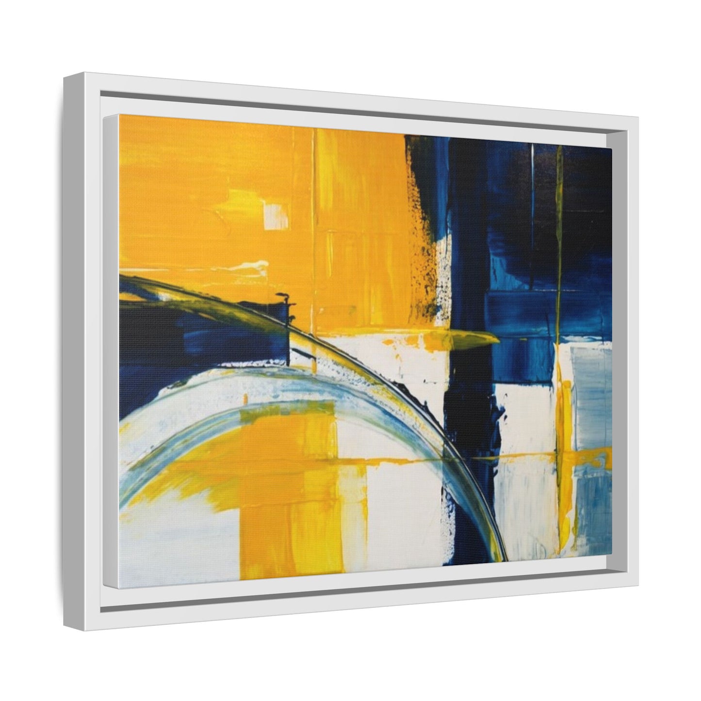 Abstract Yellow & Blue Framed Canvas Wall Art — Modern Matte Canvas Print
