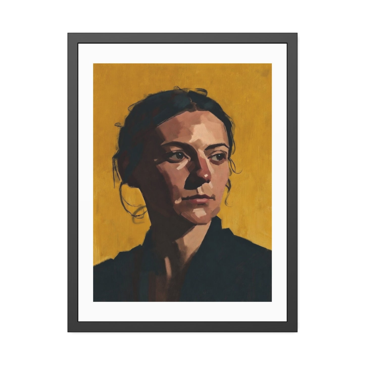 Framed Portrait Poster — Modern Painted Portrait on Mustard Background