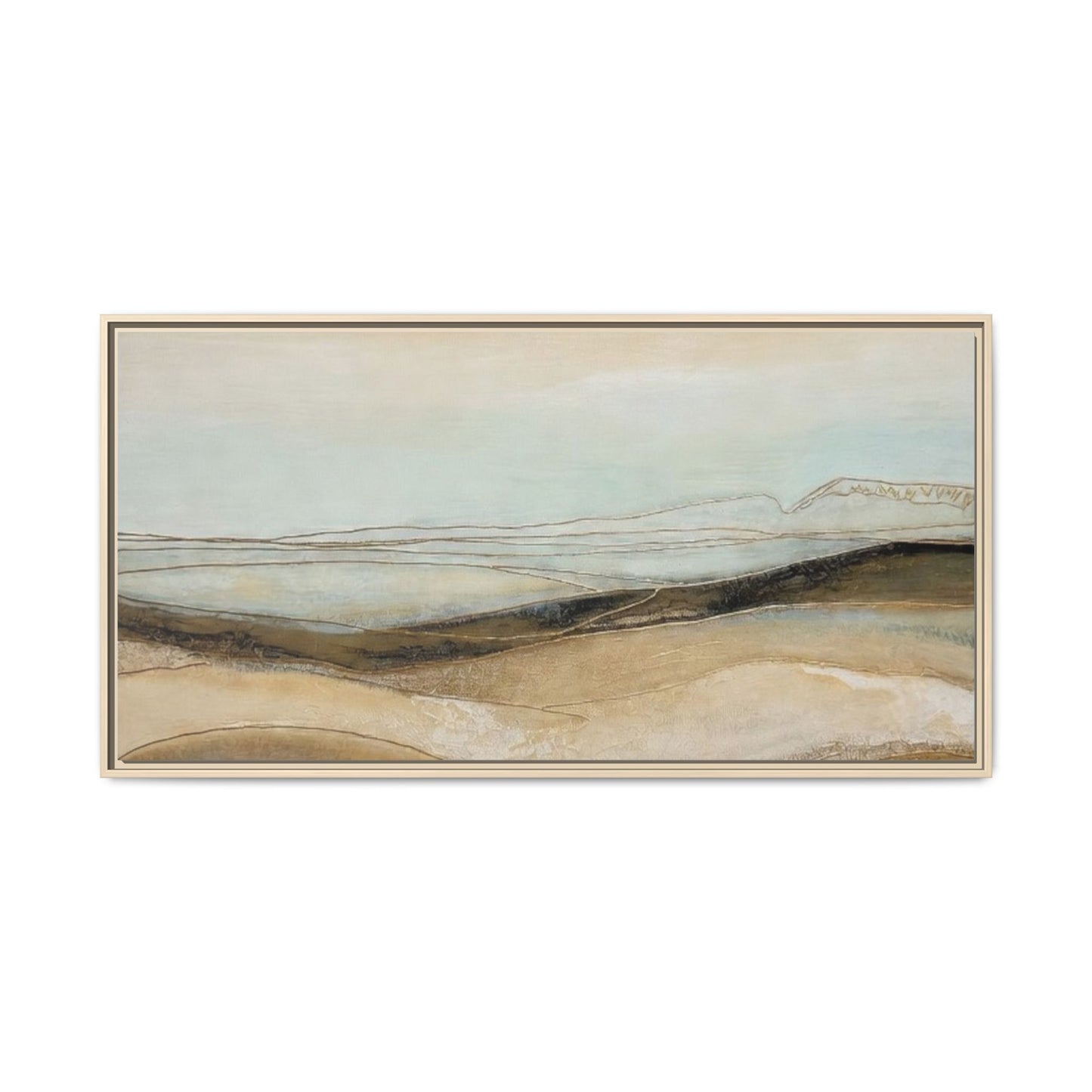 Framed Matte Canvas Wall Art — Neutral Abstract Landscape in Soft Blues & Earth Tones