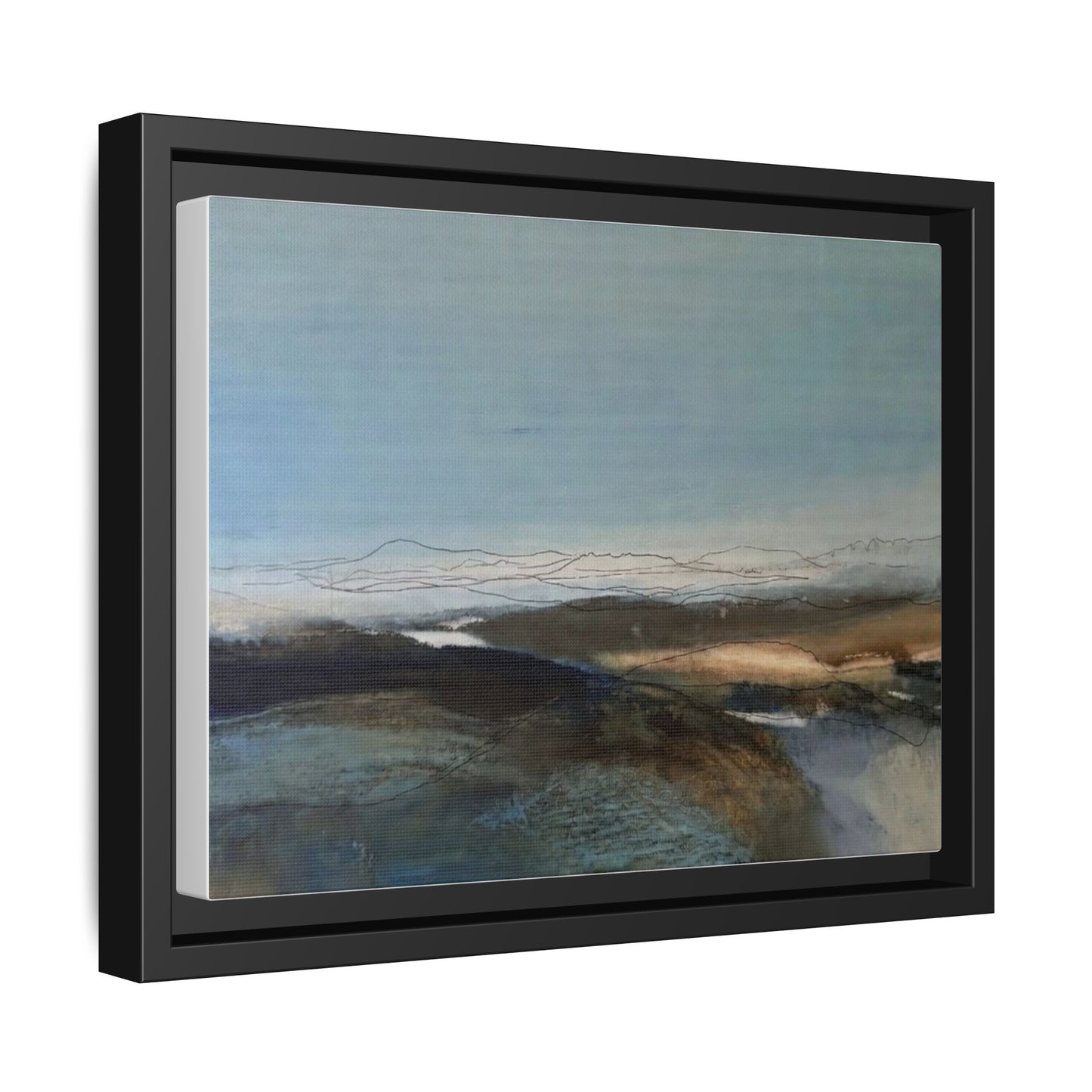 Framed Matte Canvas Wall Art — Serene Abstract Blue Landscape