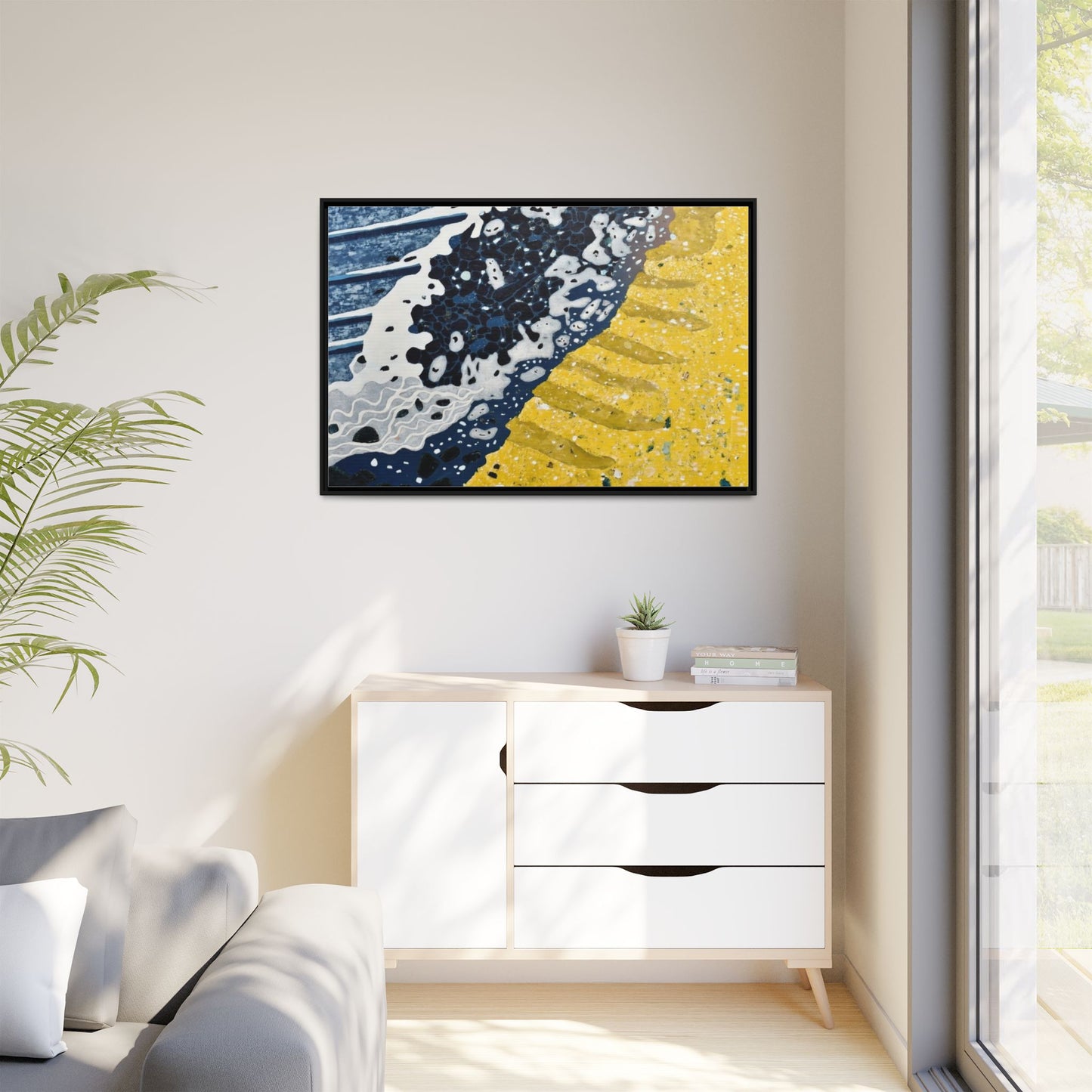 Framed Abstract Ocean & Sand Matte Canvas Print