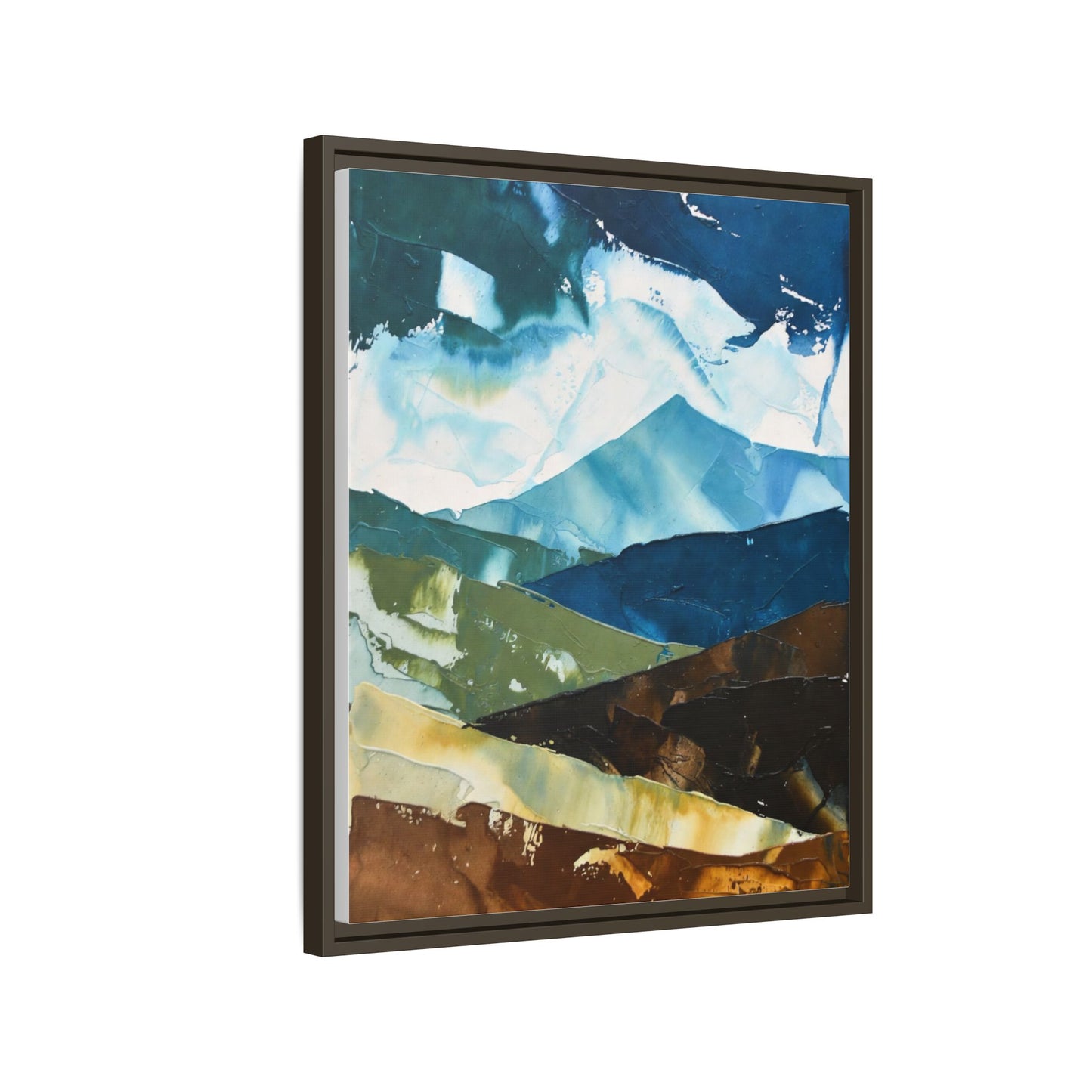Framed Abstract Mountain Canvas Art — Blue & Earthtone Landscape Print