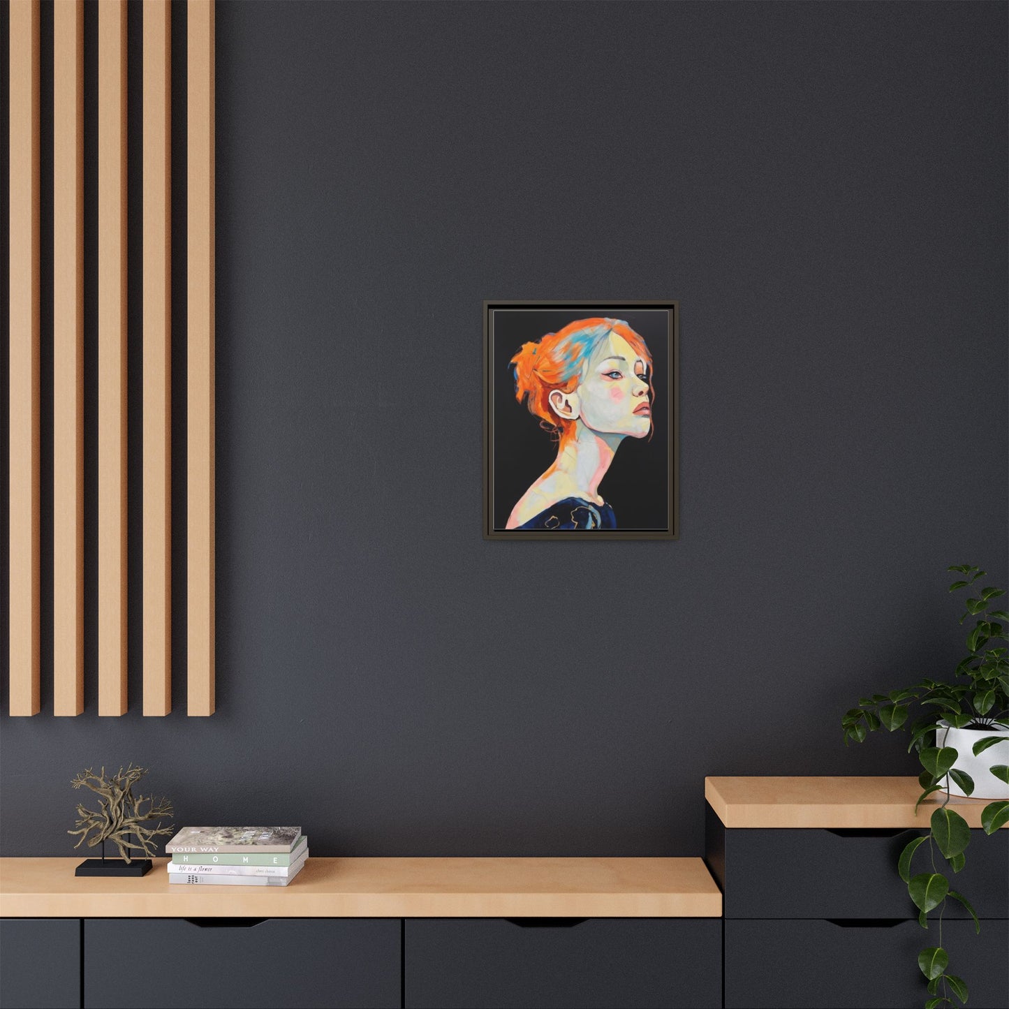 Framed Matte Canvas Portrait — Vibrant Multi‑Color Woman Wall Art
