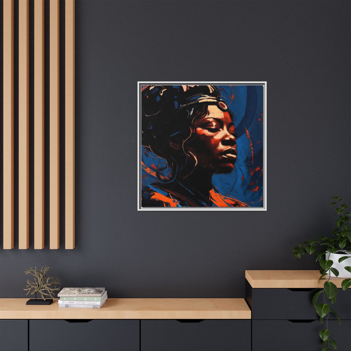 Framed Matte Canvas Art - Vibrant Portrait of a Black Woman (Multi-Color)