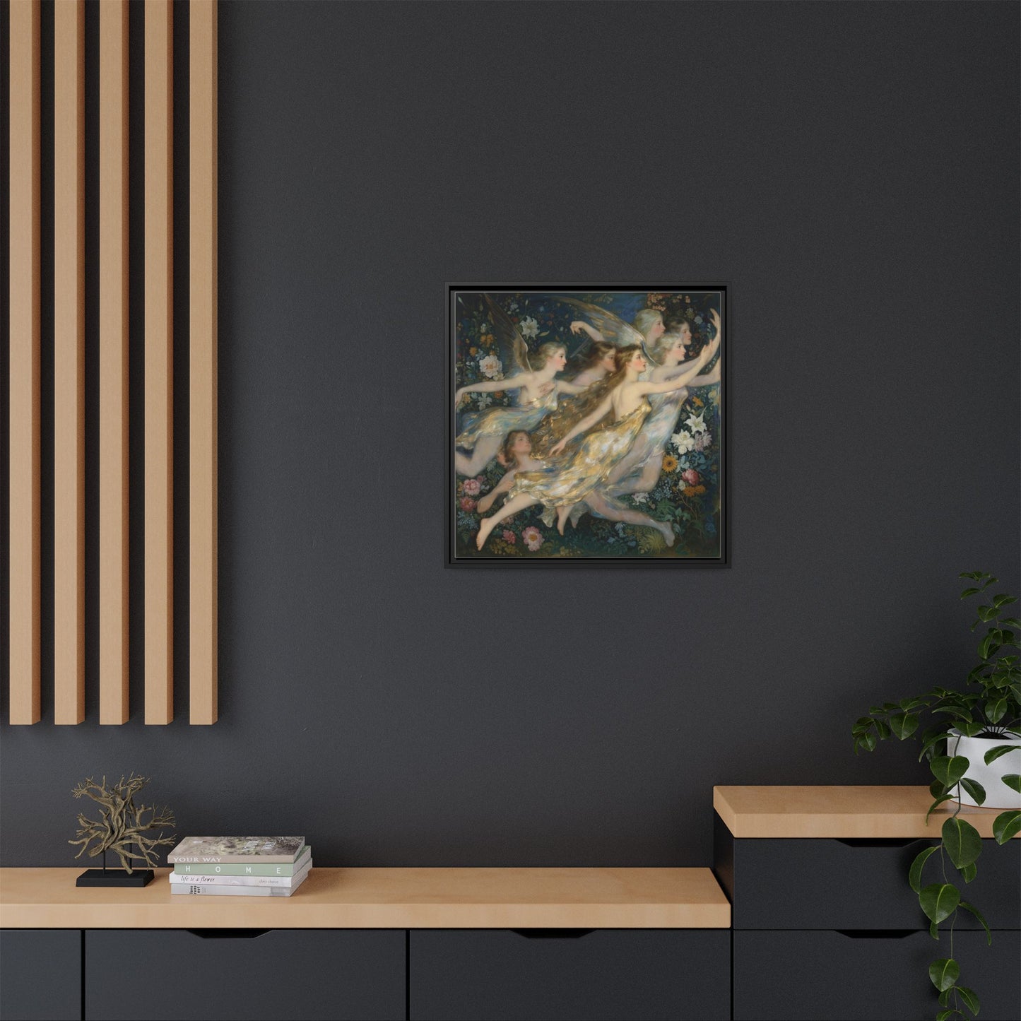 Framed Matte Canvas Wall Art — Vintage Fairies & Floral Painting