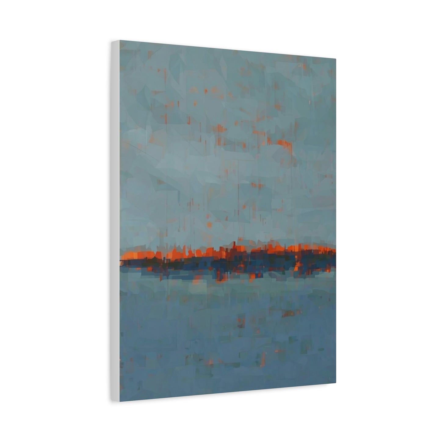 Abstract Coastal Horizon Canvas Print — Blue Teal with Orange Accent