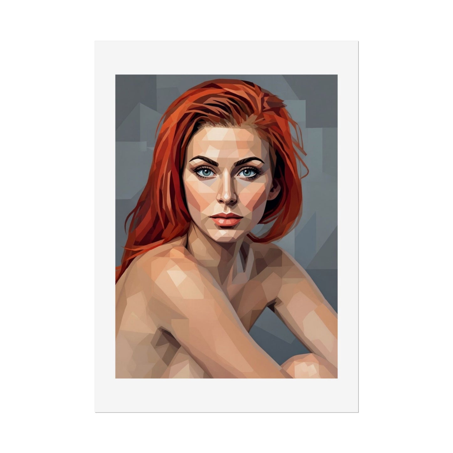 Geometric Redhead Portrait Poster — Modern Pop Art Rolled Print