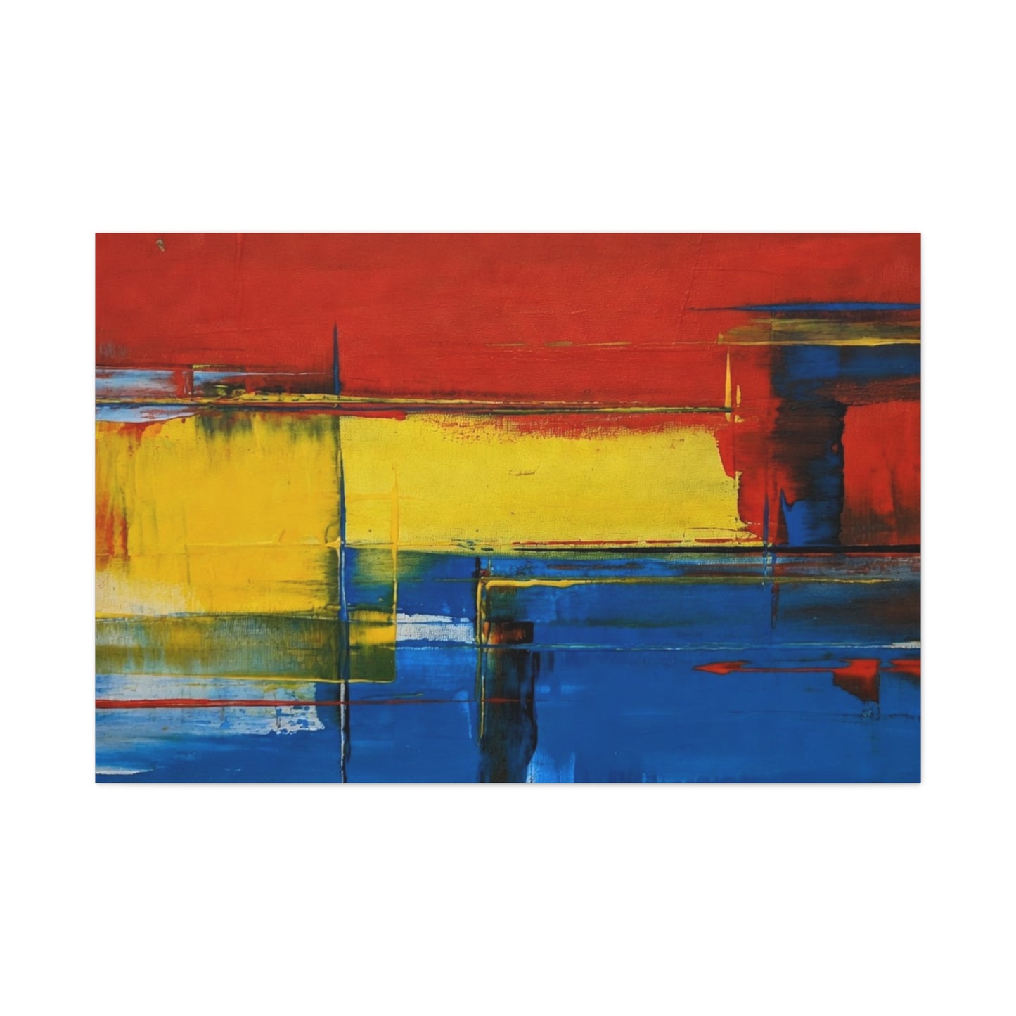 Abstract Color Block Matte Canvas Wall Art — Red, Yellow & Blue Stretched Canvas