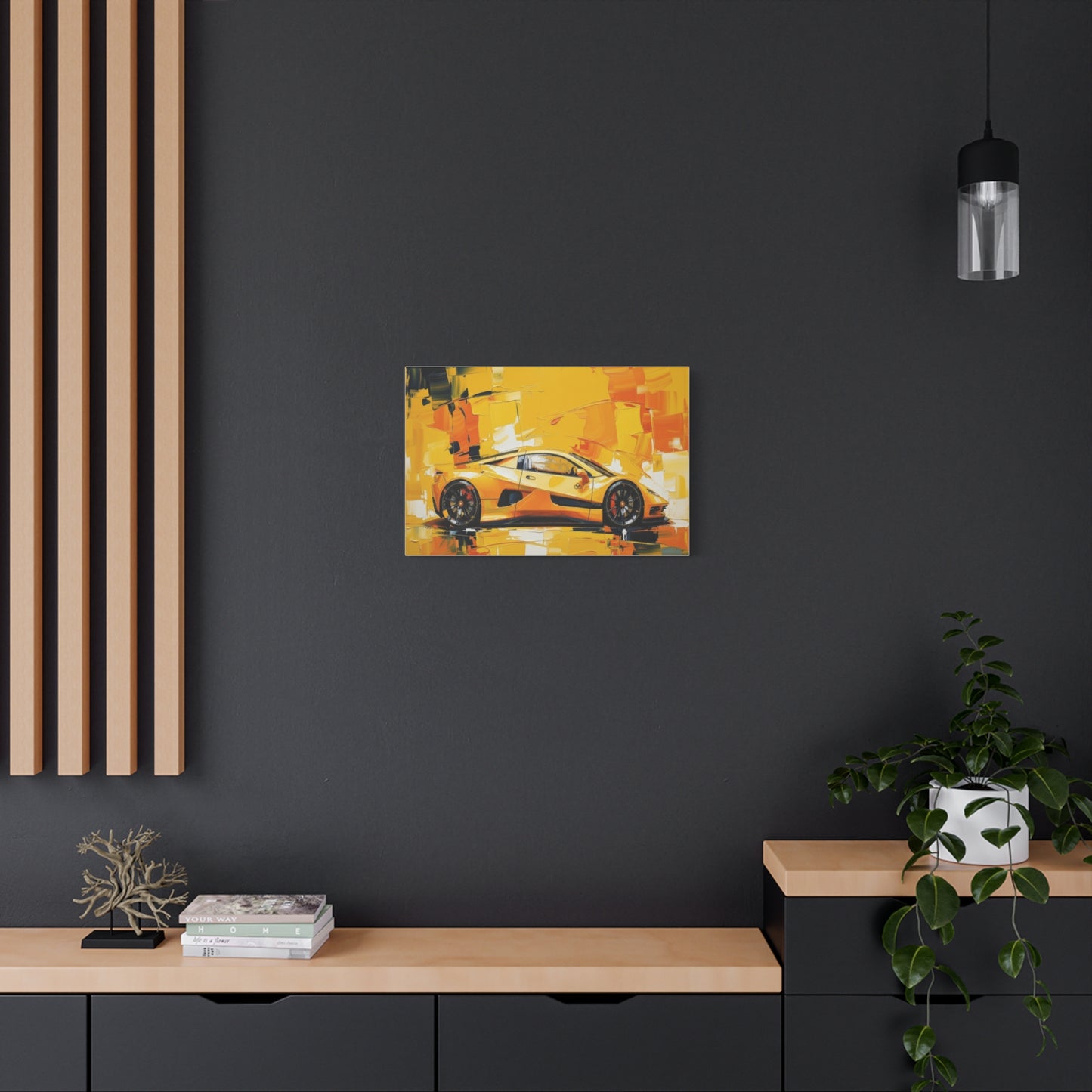 Yellow Sports Car Abstract Canvas Art - Matte Stretched Wall Print
