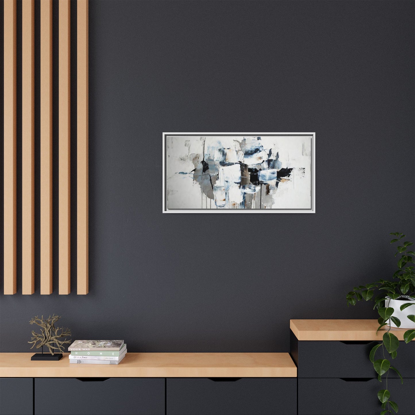 Framed Abstract Canvas Art — Blue Neutral Modern Wall Print