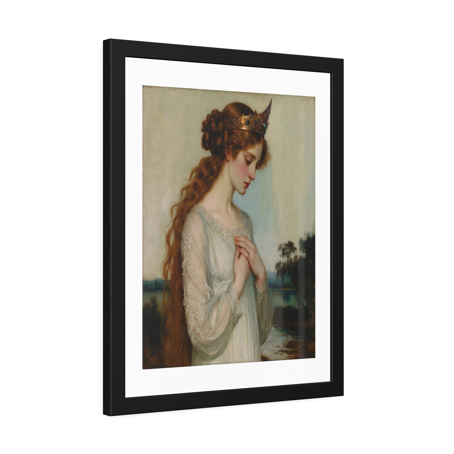 Framed Art Print — Pre-Raphaelite Woman Portrait, Vintage Romantic Wall Art