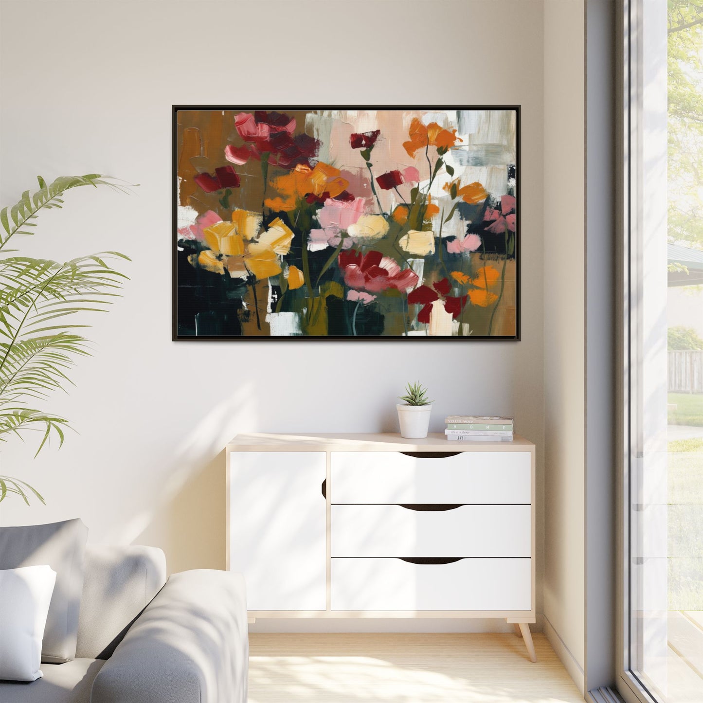 Framed Matte Canvas Floral Abstract Wall Art