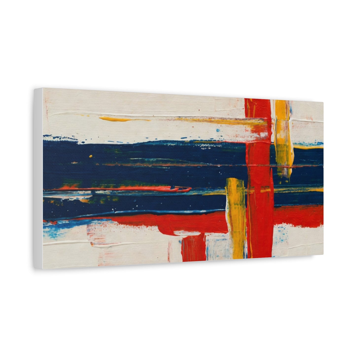 Abstract Modern Canvas Art Print — Red, Navy & Gold Stretched Matte Canvas