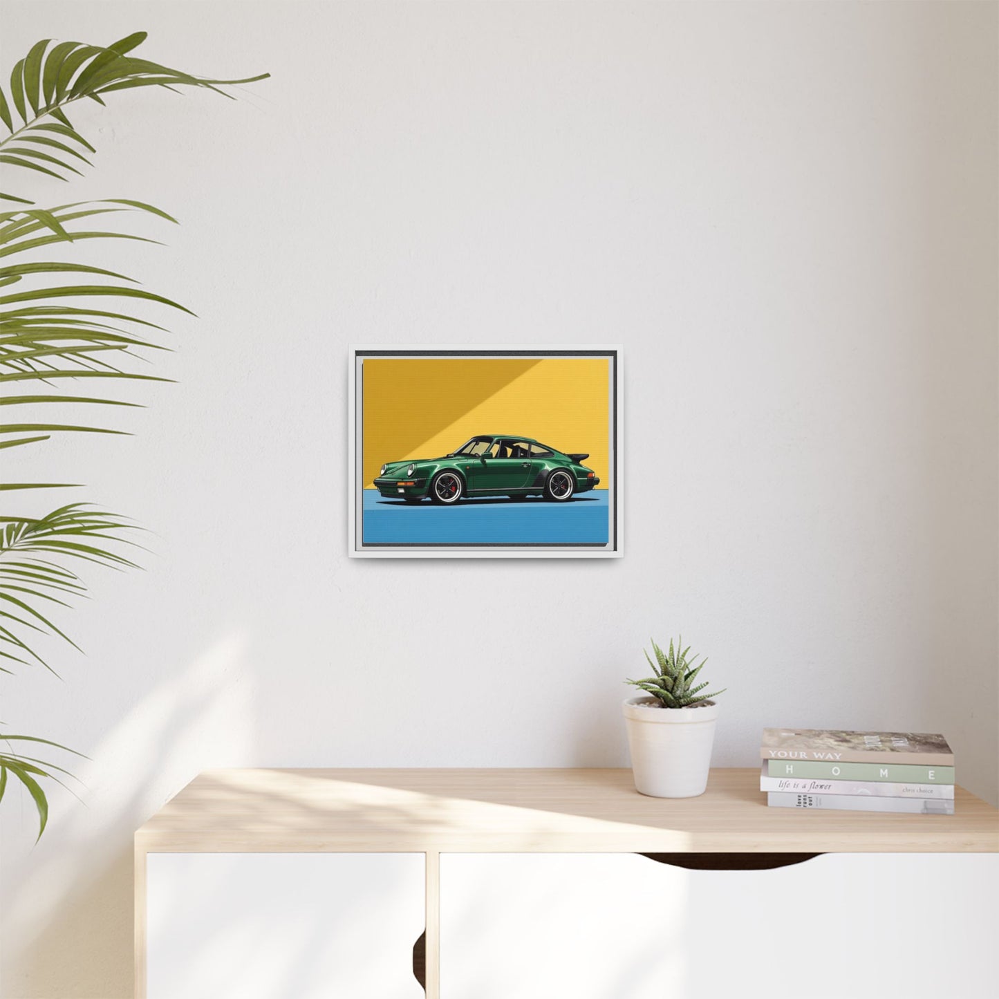 Framed Matte Canvas — Green Sports Car Wall Art