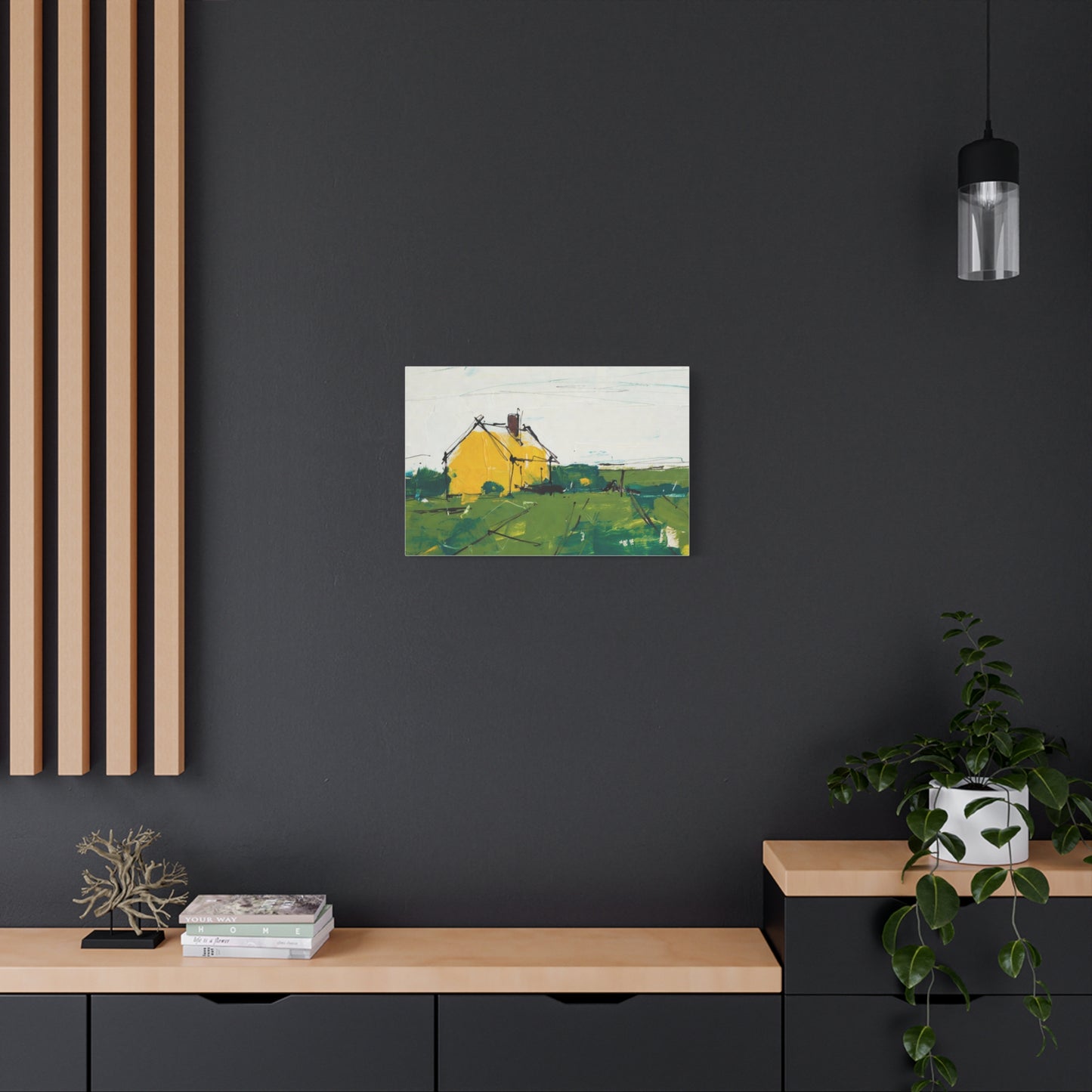 Yellow Cottage Landscape Canvas - Matte Stretched Wall Art