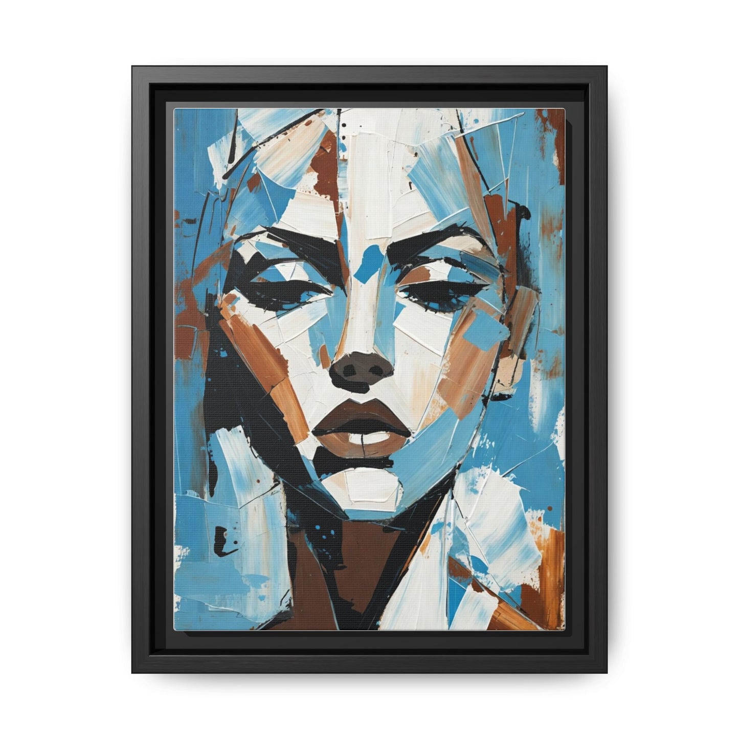 Abstract Blue Face Matte Canvas Wall Art — Framed Modern Portrait Print