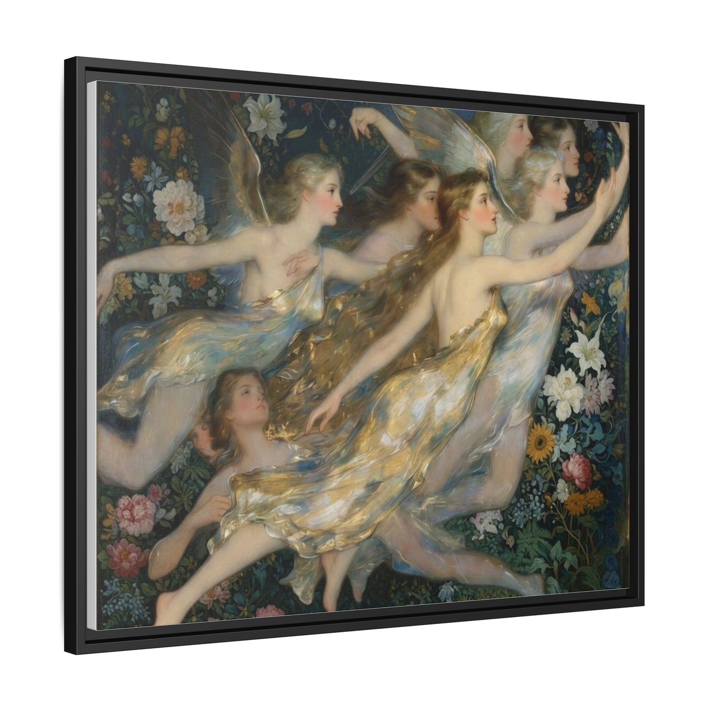 Framed Matte Canvas Wall Art — Vintage Fairies & Floral Painting