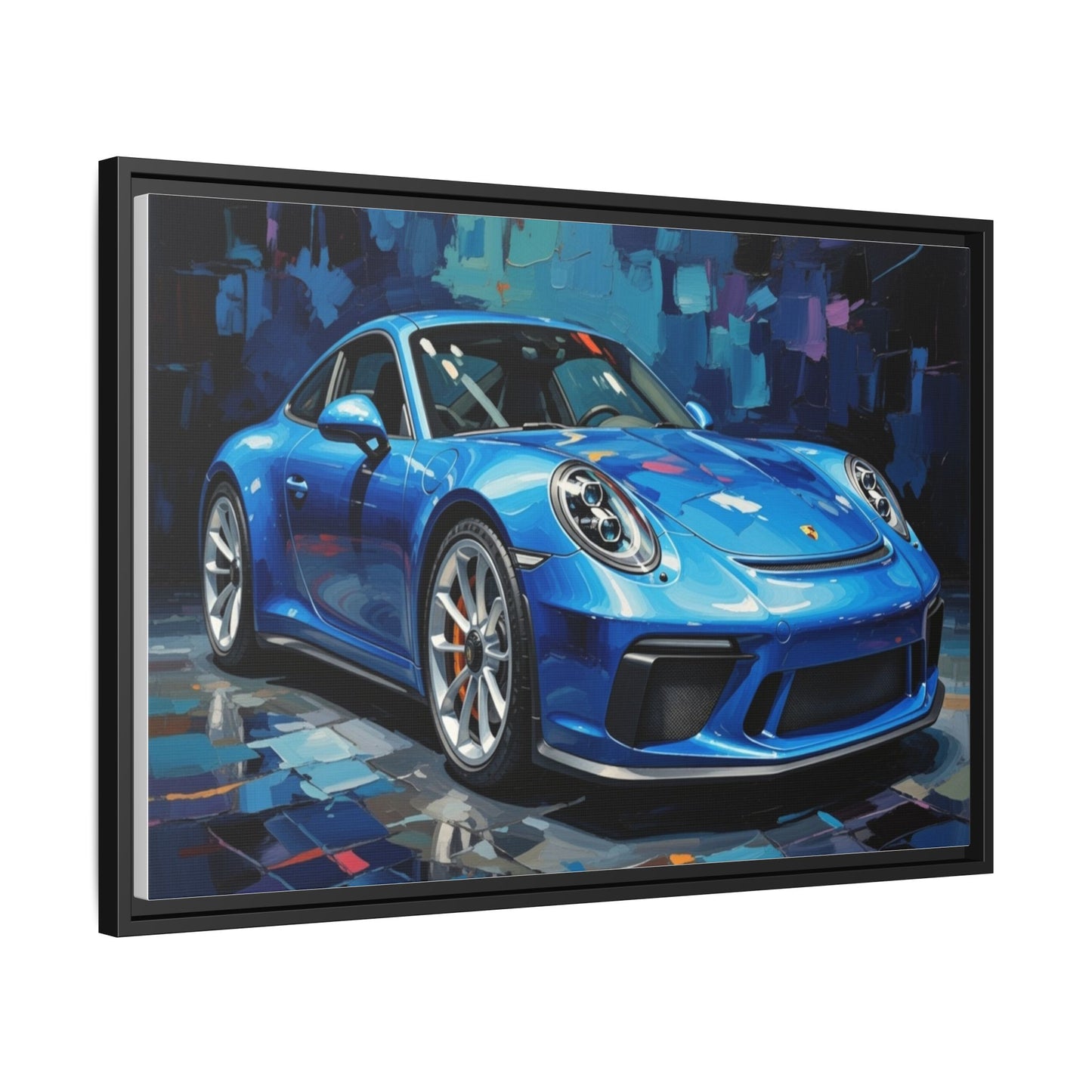 Blue Sports Car Matte Canvas Framed Print — Modern Automotive Wall Art