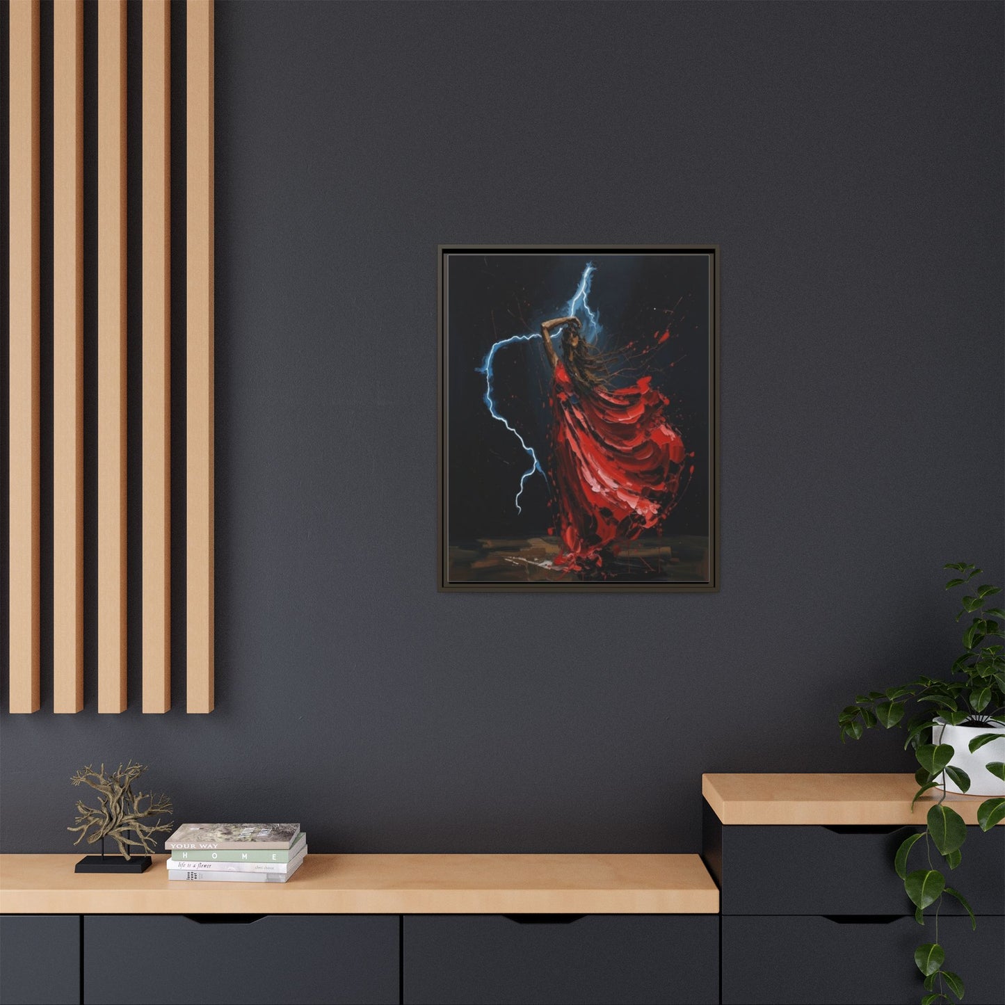 Framed Matte Canvas Print — Red Dancer Lightning Art