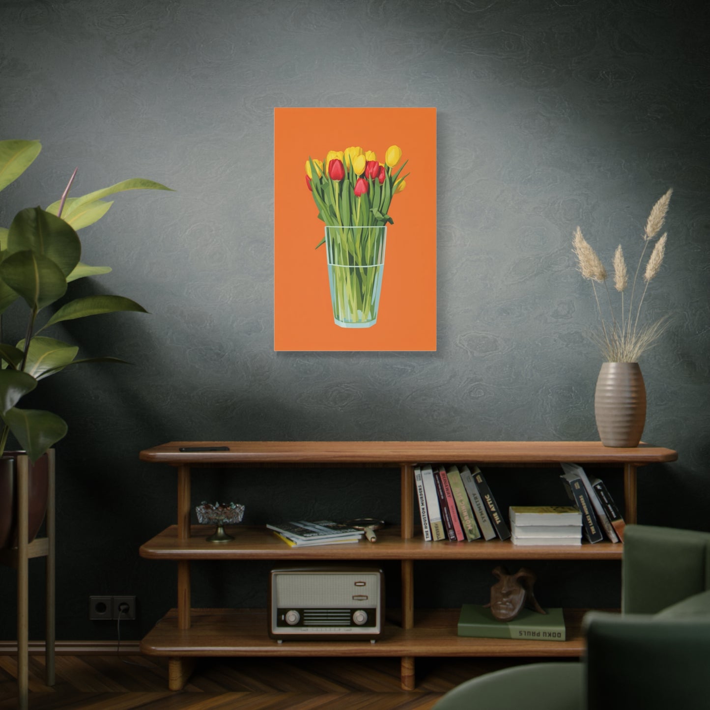 Tulip Bouquet Canvas Wall Art – Glass Vase on Orange