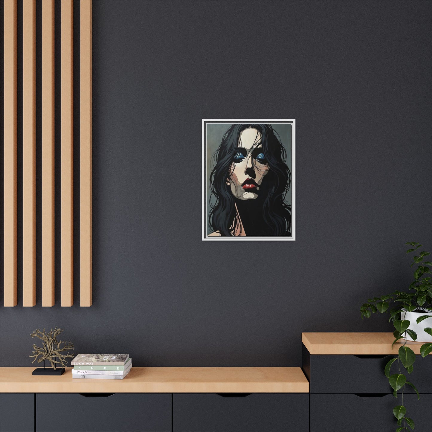 Framed Matte Canvas: Moody Portrait of Woman – Modern Gothic Wall Art