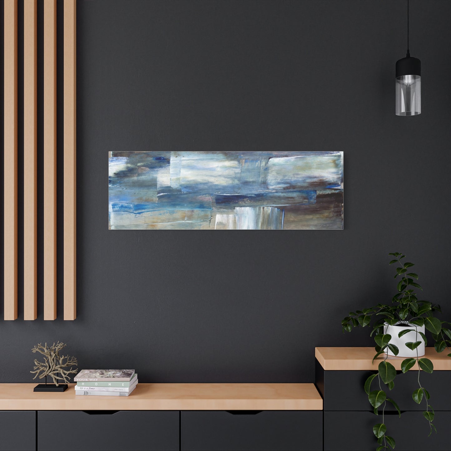 Abstract Blue Waterfall Matte Canvas Wall Art, Stretched 1.25"