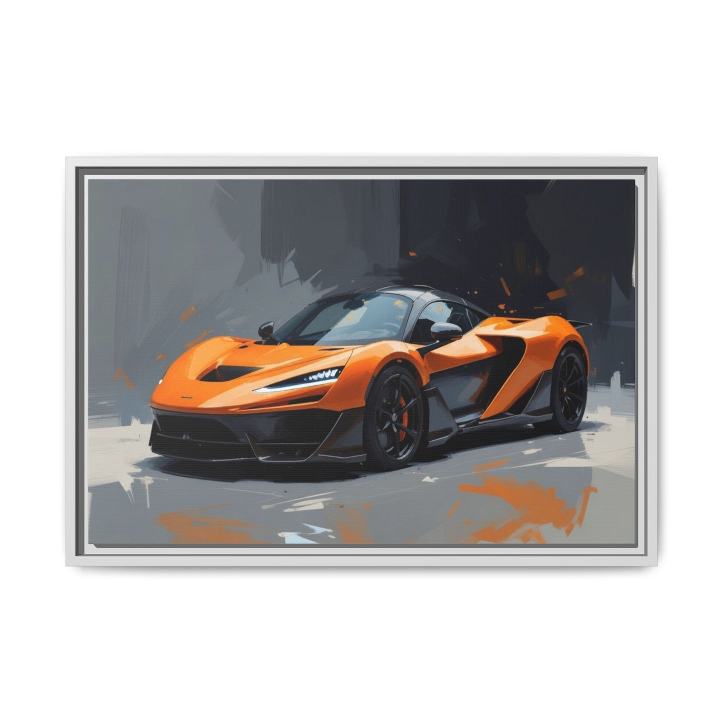 Framed Matte Canvas — Orange Sports Car Print