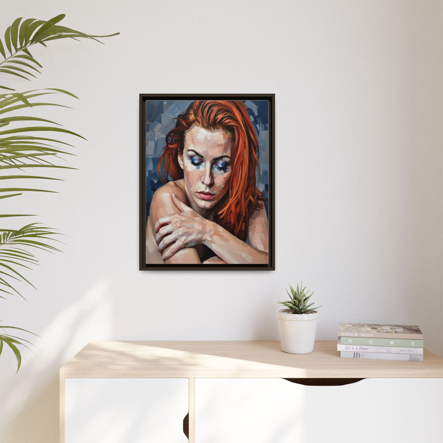 Framed Matte Canvas Art – Contemplative Redhead Portrait