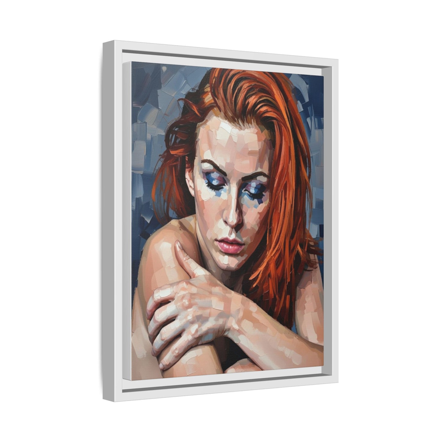 Framed Matte Canvas Art – Contemplative Redhead Portrait