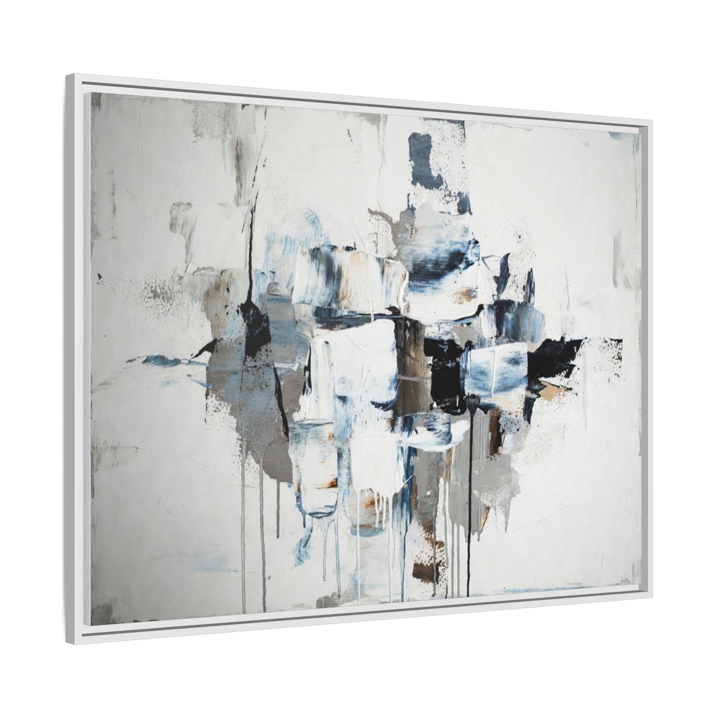 Framed Abstract Canvas Art — Blue Neutral Modern Wall Print
