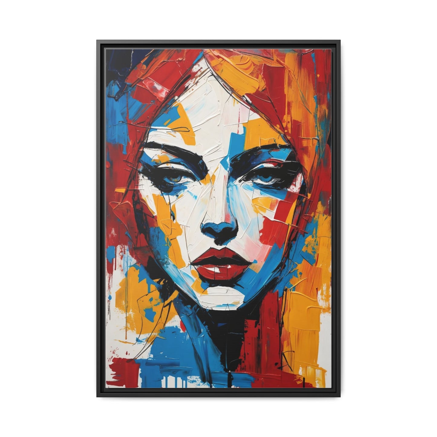 Framed Abstract Portrait Canvas — Colorful Female Face Wall Art