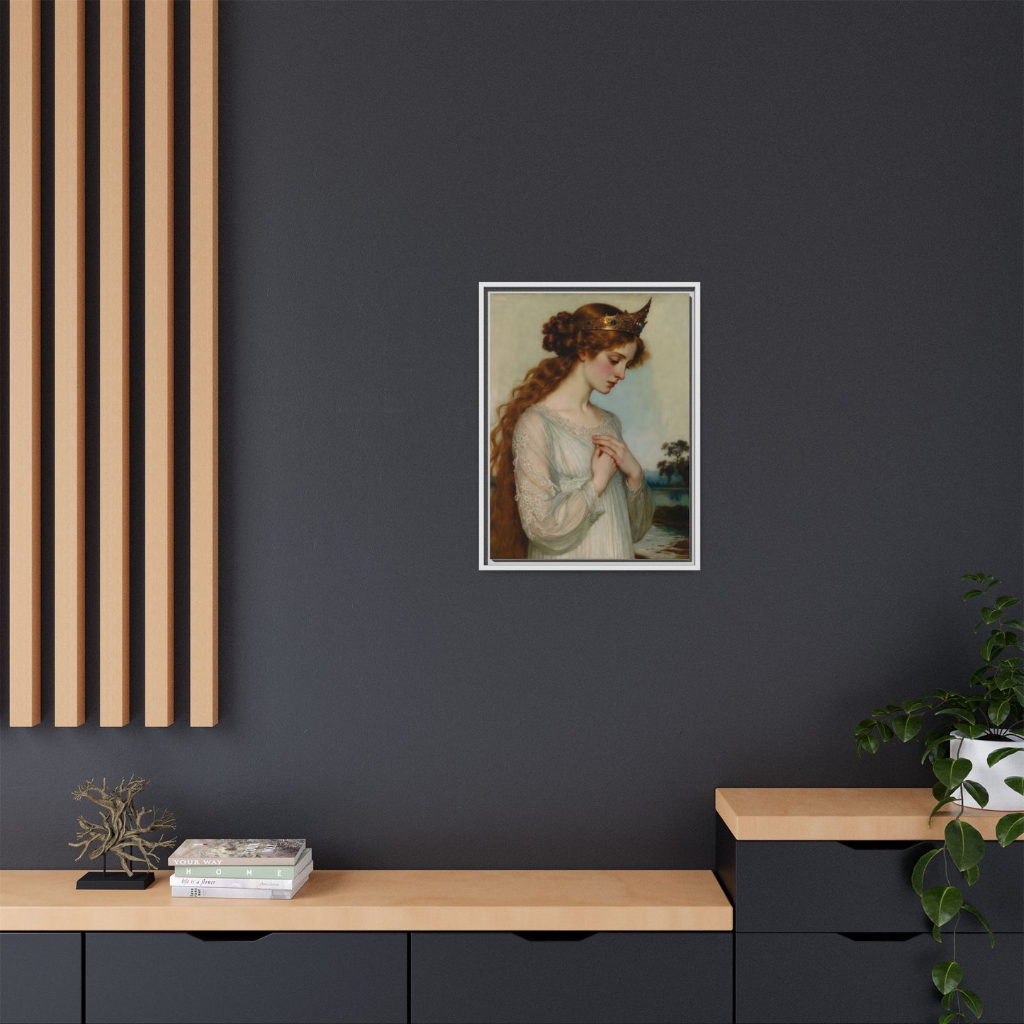 Framed Matte Canvas Print — Vintage Pre-Raphaelite Princess Portrait
