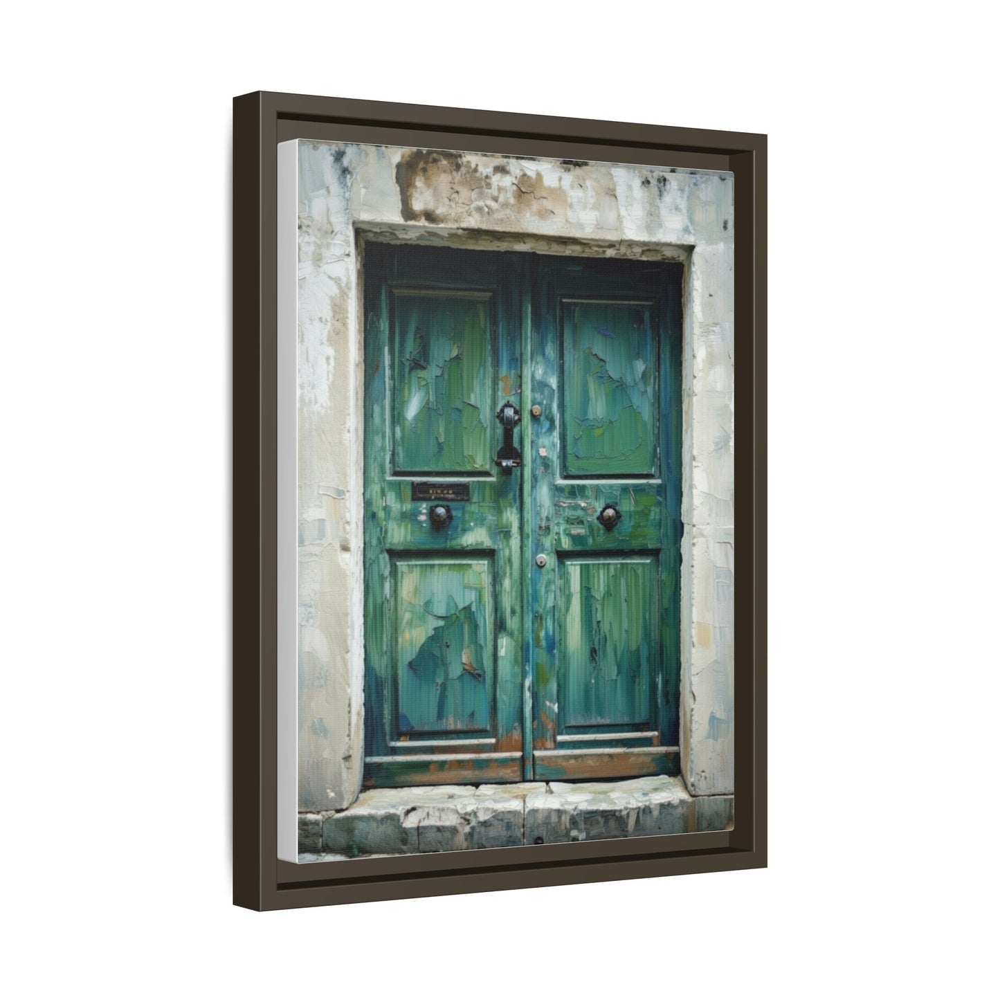 Framed Matte Canvas Art — Weathered Green Door Wall Print