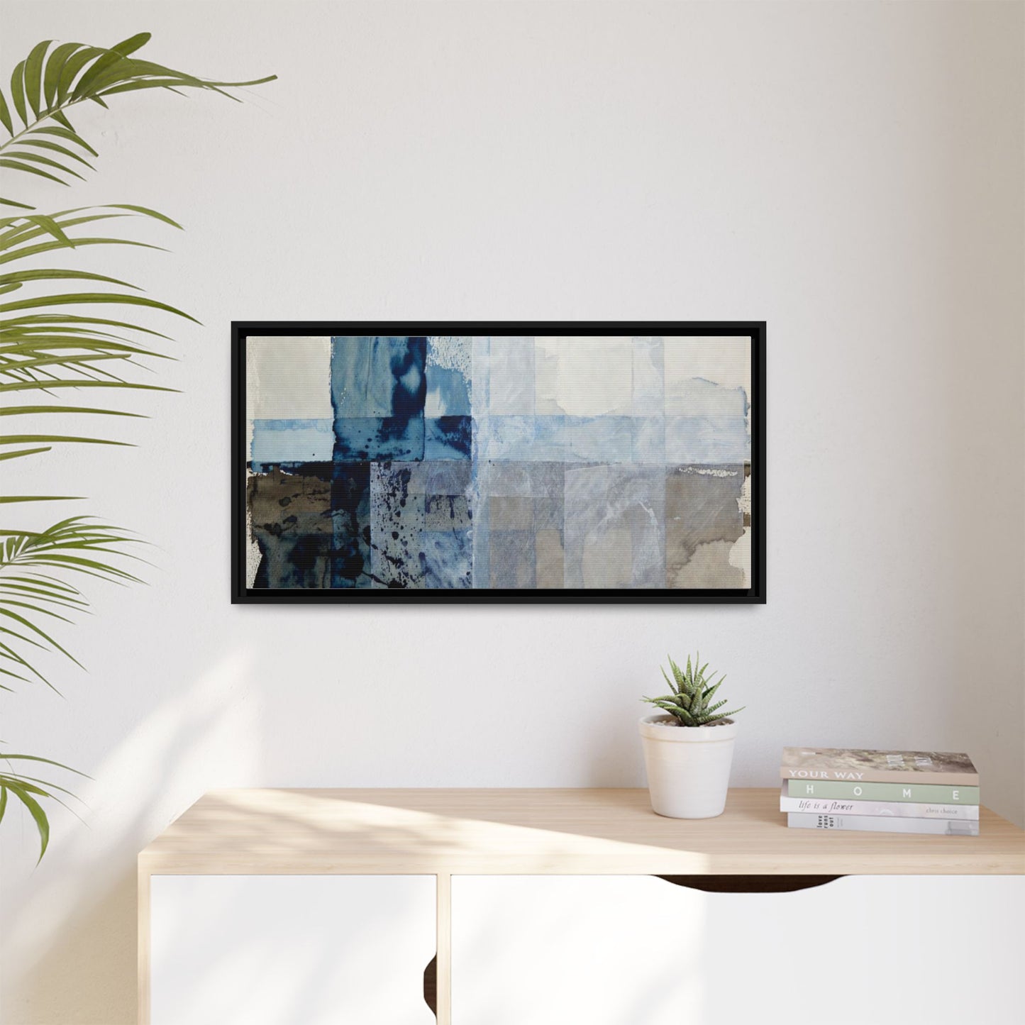 Abstract Coastal Blue Framed Canvas Art