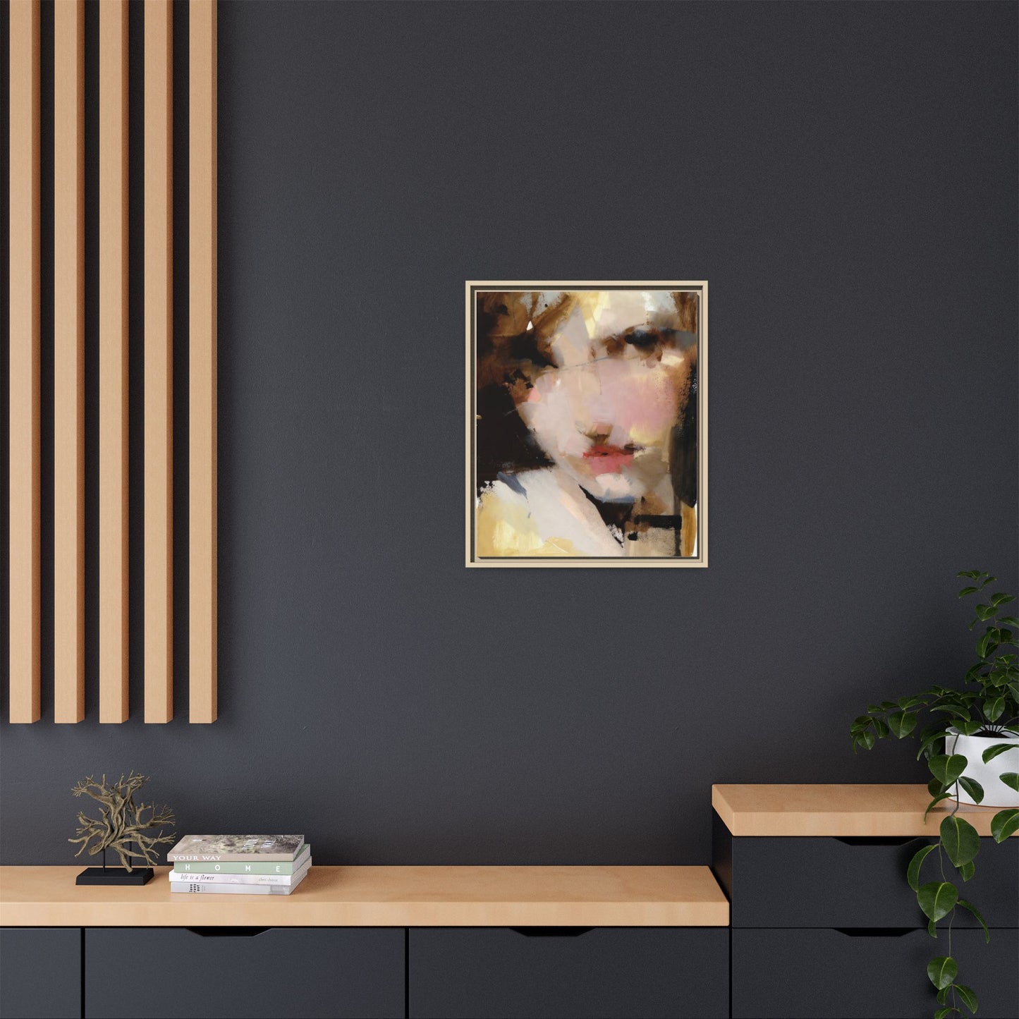 Abstract Portrait Matte Canvas Framed Print — Modern Feminine Wall Art