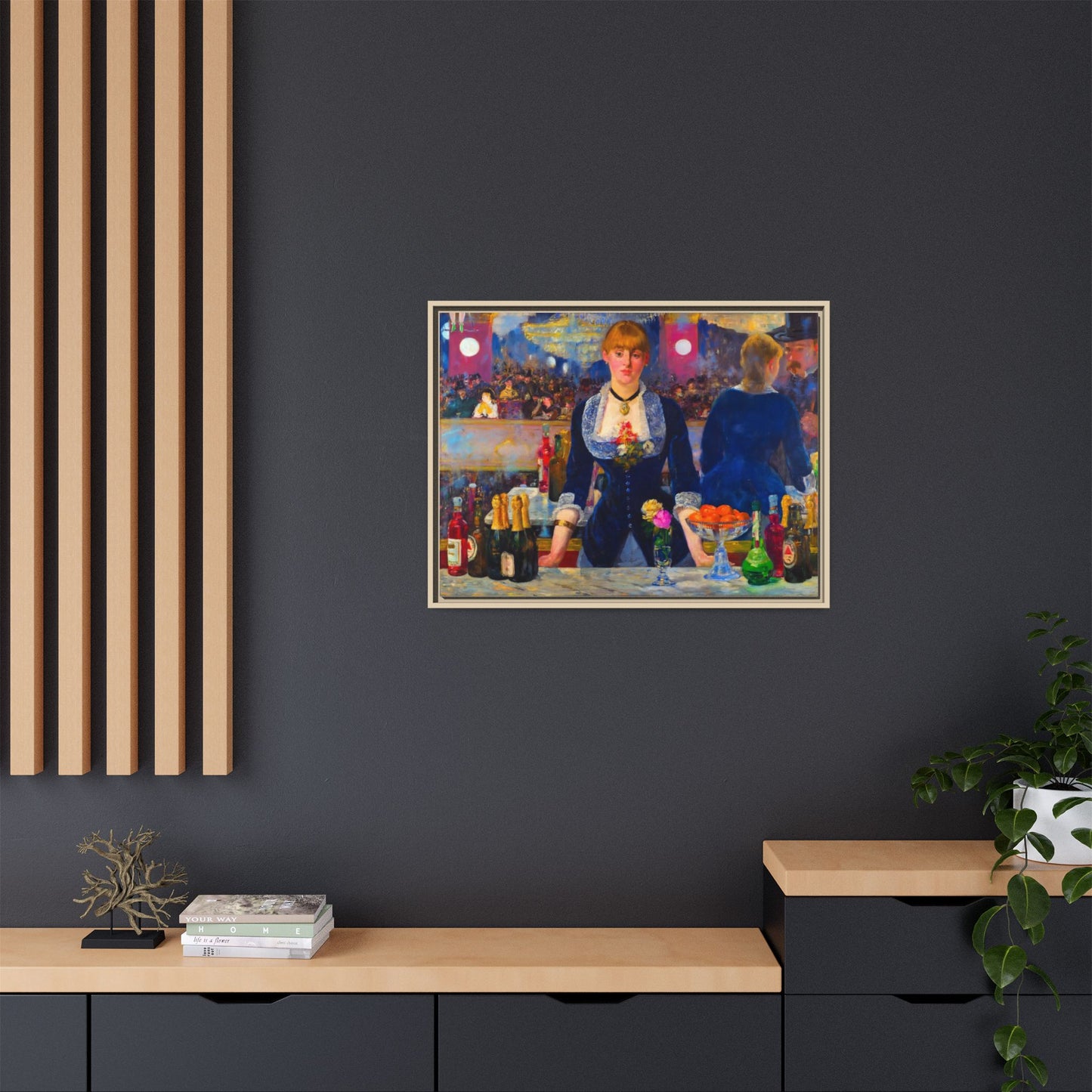 Framed Matte Canvas Print — Vintage Parisian Bar Scene
