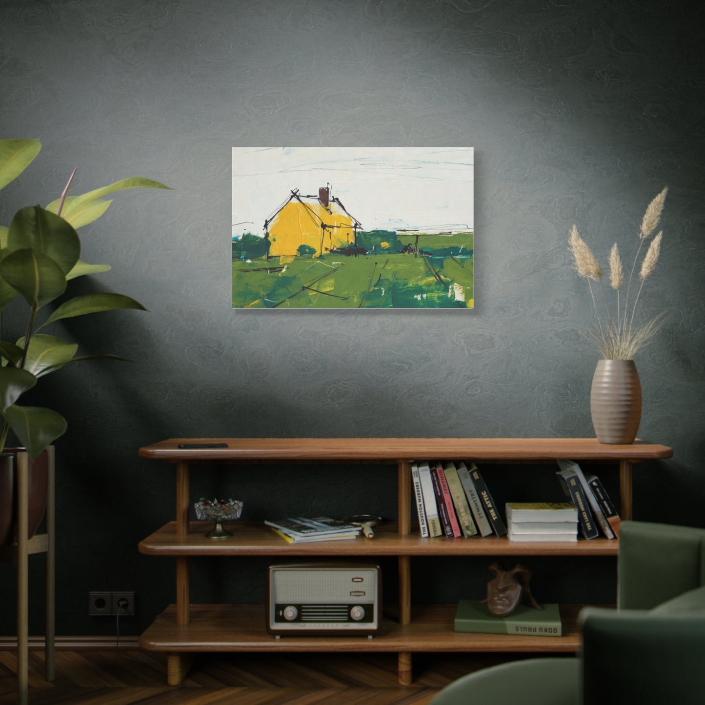 Yellow Cottage Landscape Canvas - Matte Stretched Wall Art