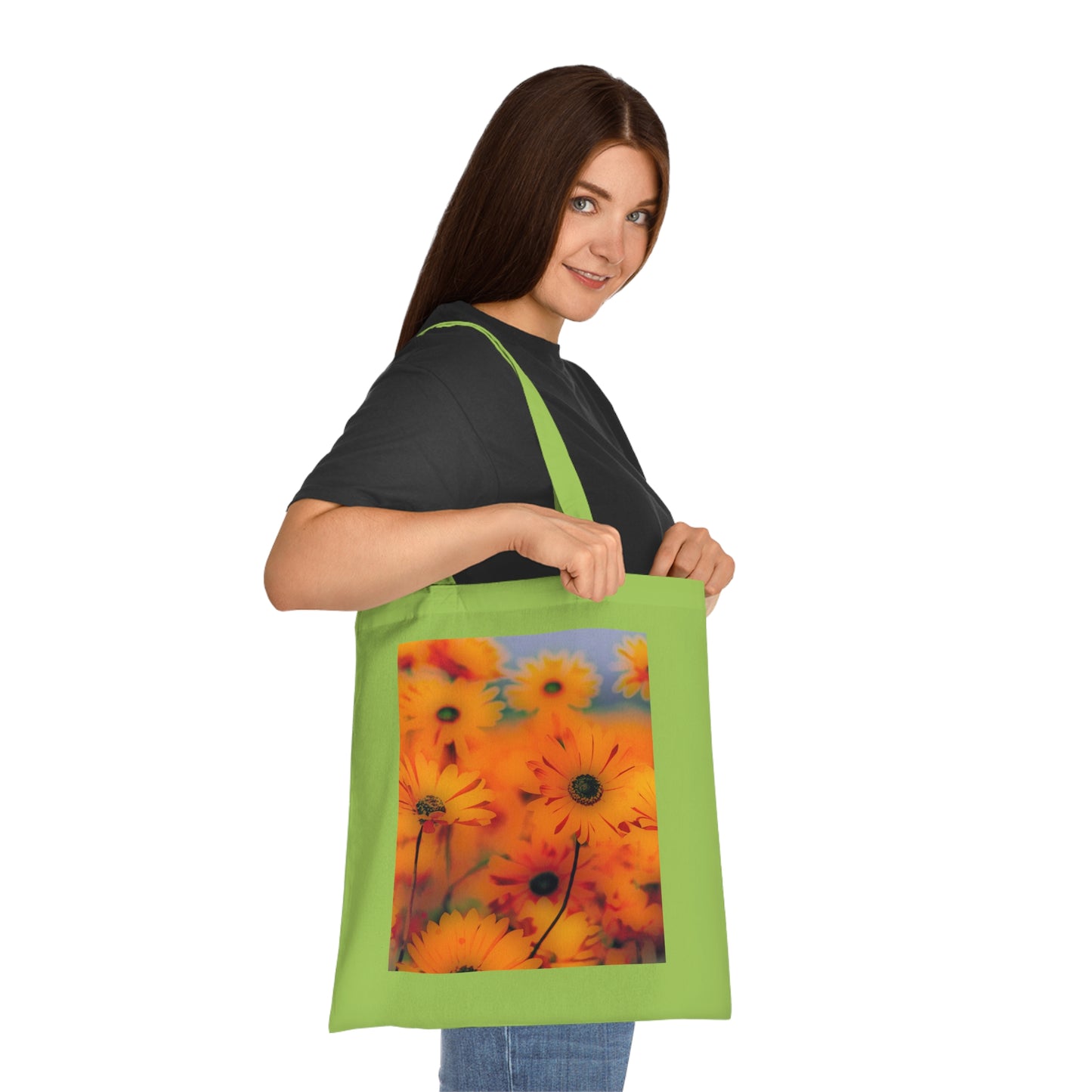 Floral Sunburst Cotton Tote — Bright Orange Daisy Print
