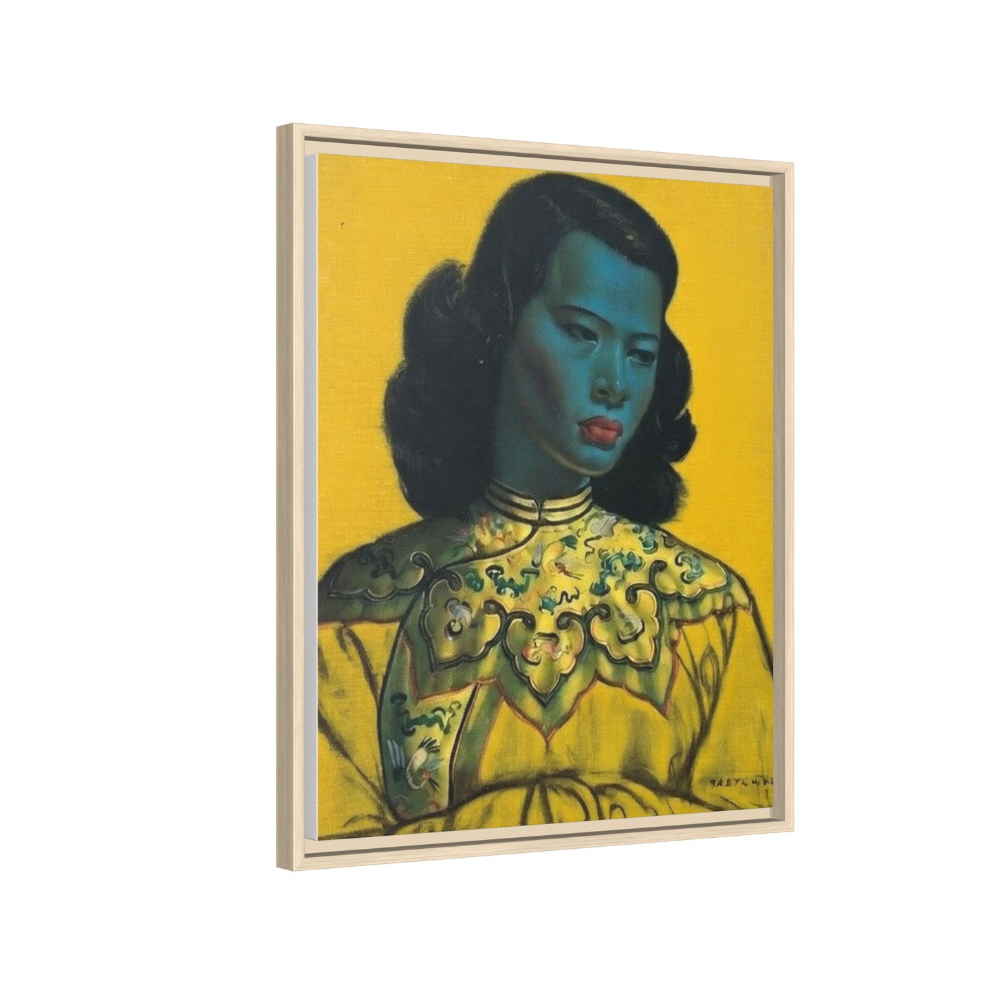 Framed Matte Canvas Art Print — Vintage Portrait with Yellow Background