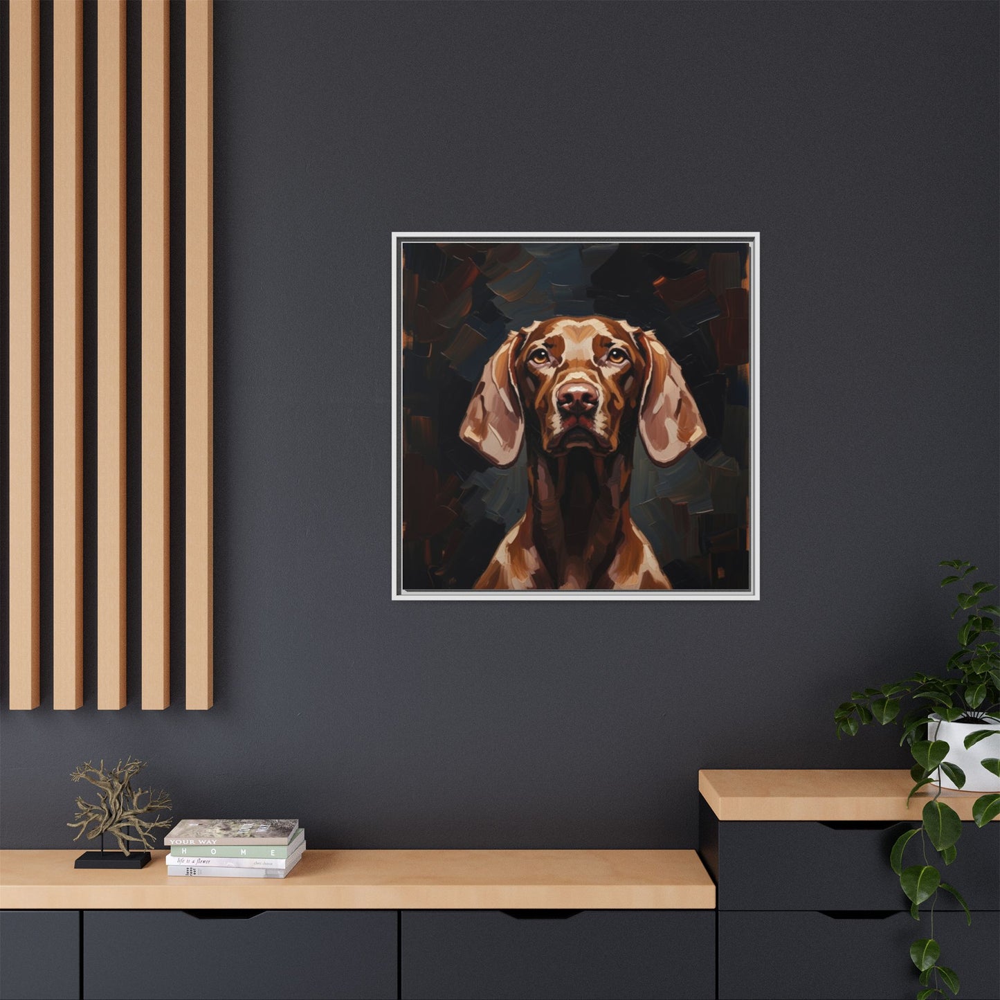 Framed Matte Canvas Dog Portrait – Brown Vizsla Wall Art