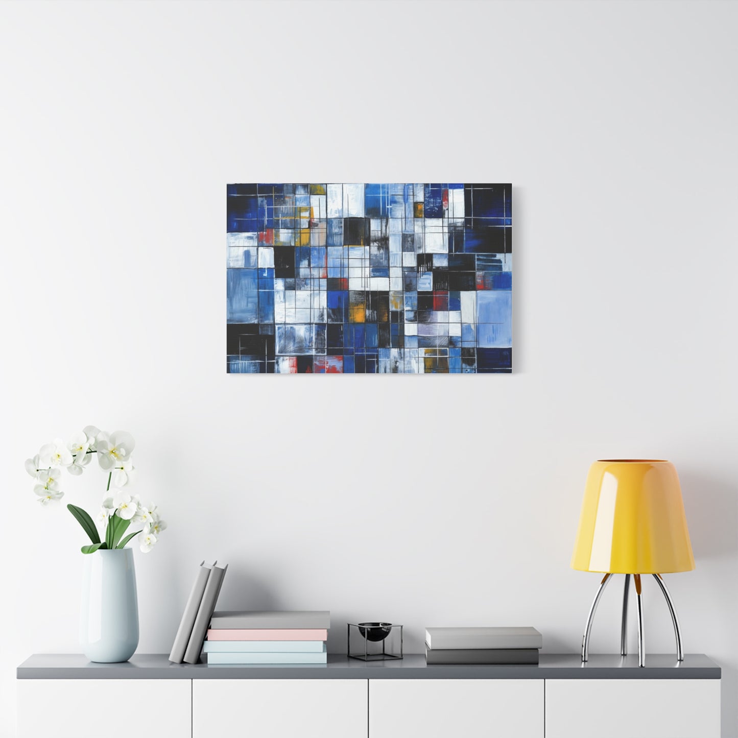 Abstract Blue Grid Matte Stretched Canvas Wall Art (1.25")