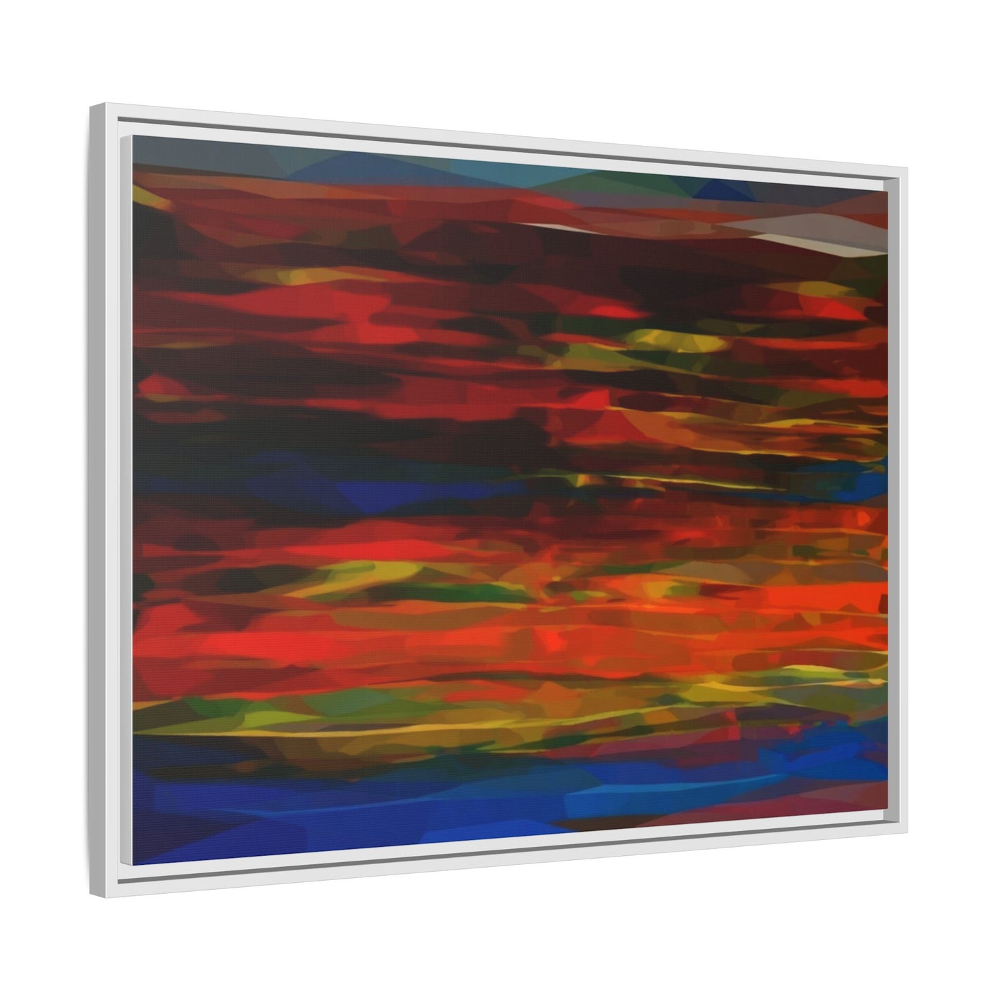 Abstract Multi-Color Matte Canvas Framed Wall Art — Bold Red & Blue Modern Painting