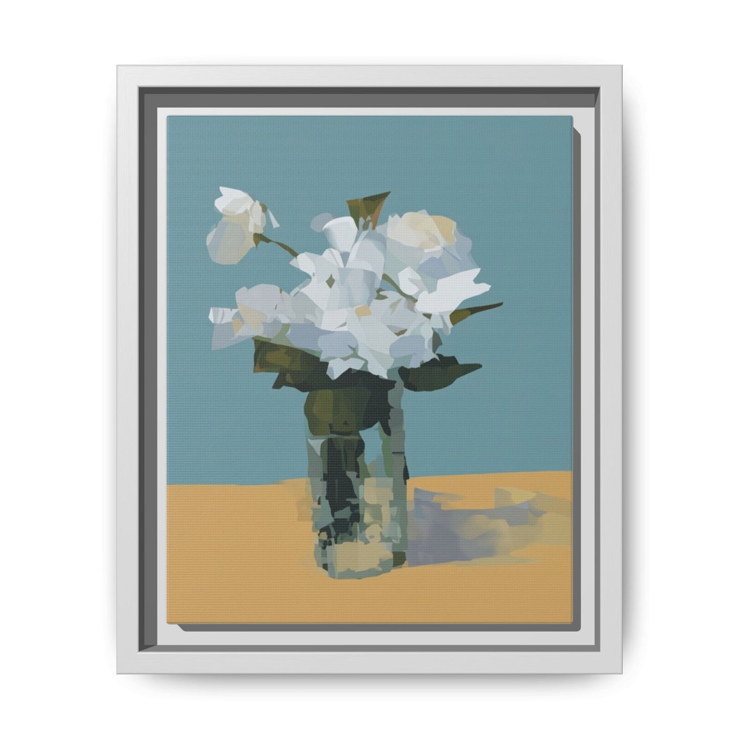 Framed Floral Still Life Canvas Art — Modern White Bouquet Wall Art