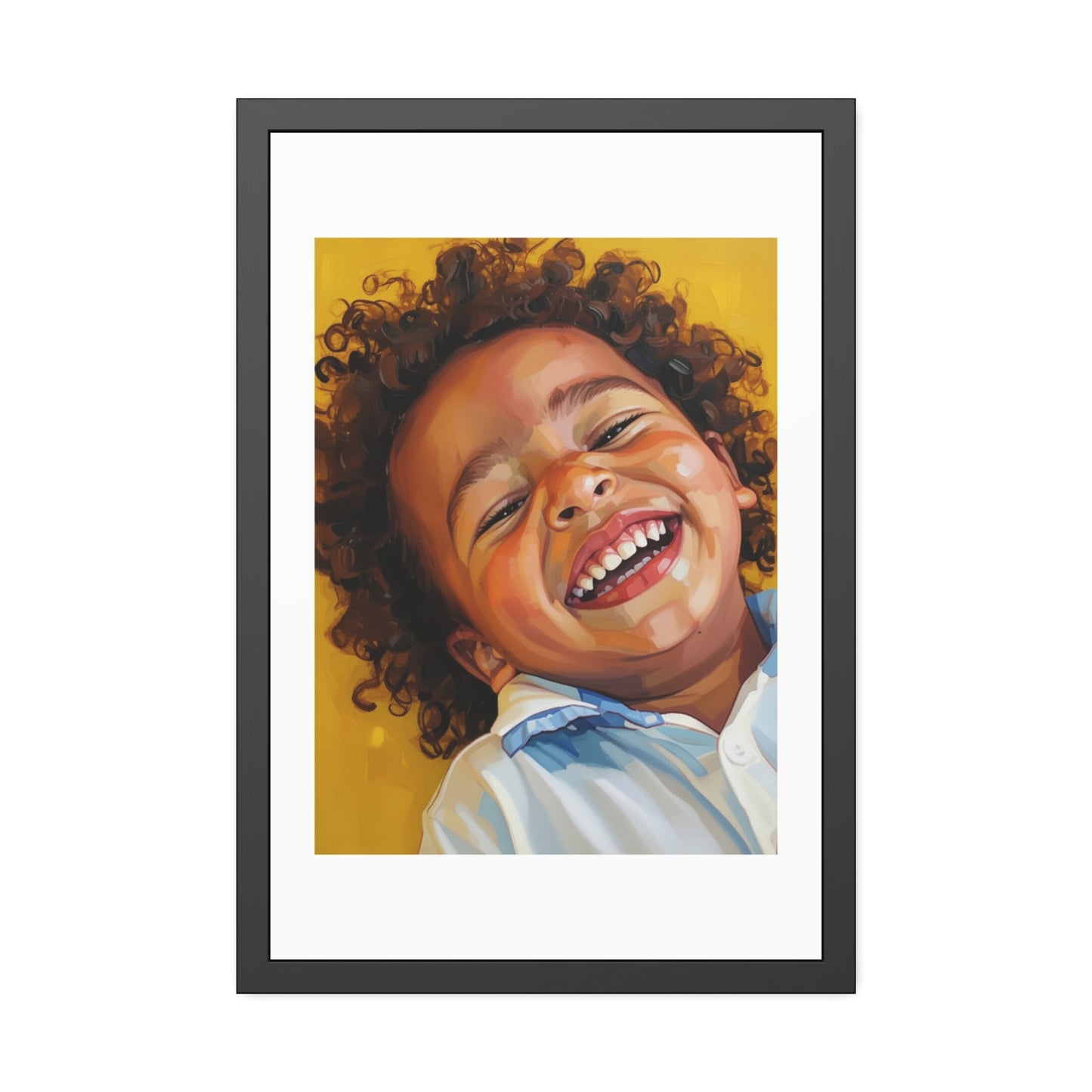Framed Poster — Joyful Laughing Child Portrait, Colorful Nursery Wall Art