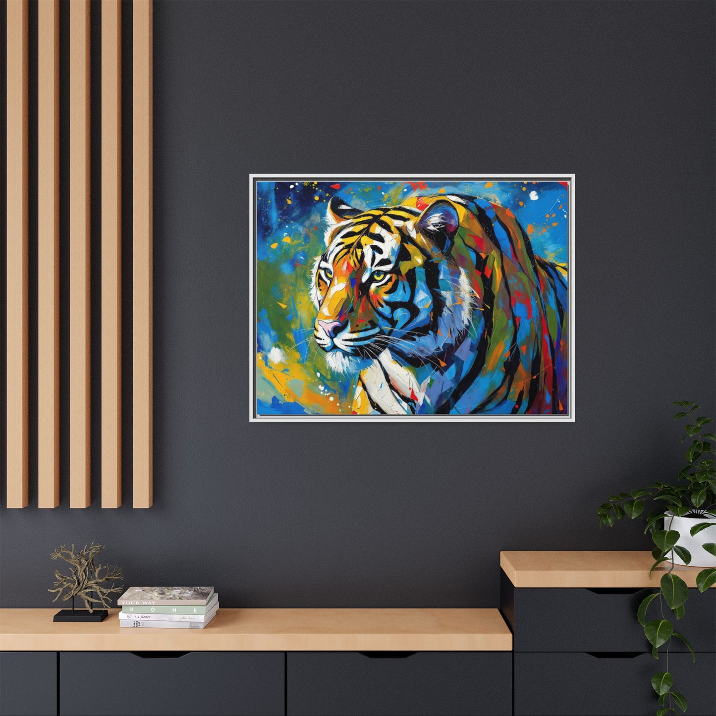 Colorful Tiger Matte Canvas Framed Art — Vibrant Wildlife Wall Decor