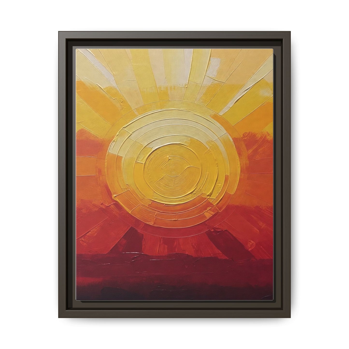 Sunburst Abstract Framed Canvas Art — Matte Multi‑Color Wall Print
