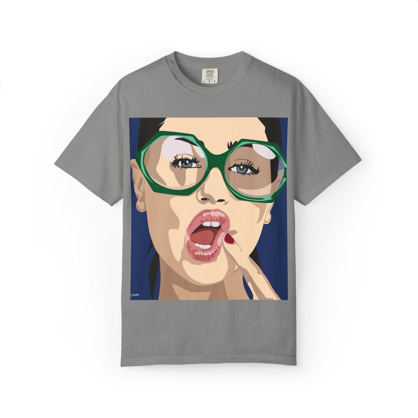 Pop Art Woman Graphic T‑Shirt — Retro Chic Green Glasses Design