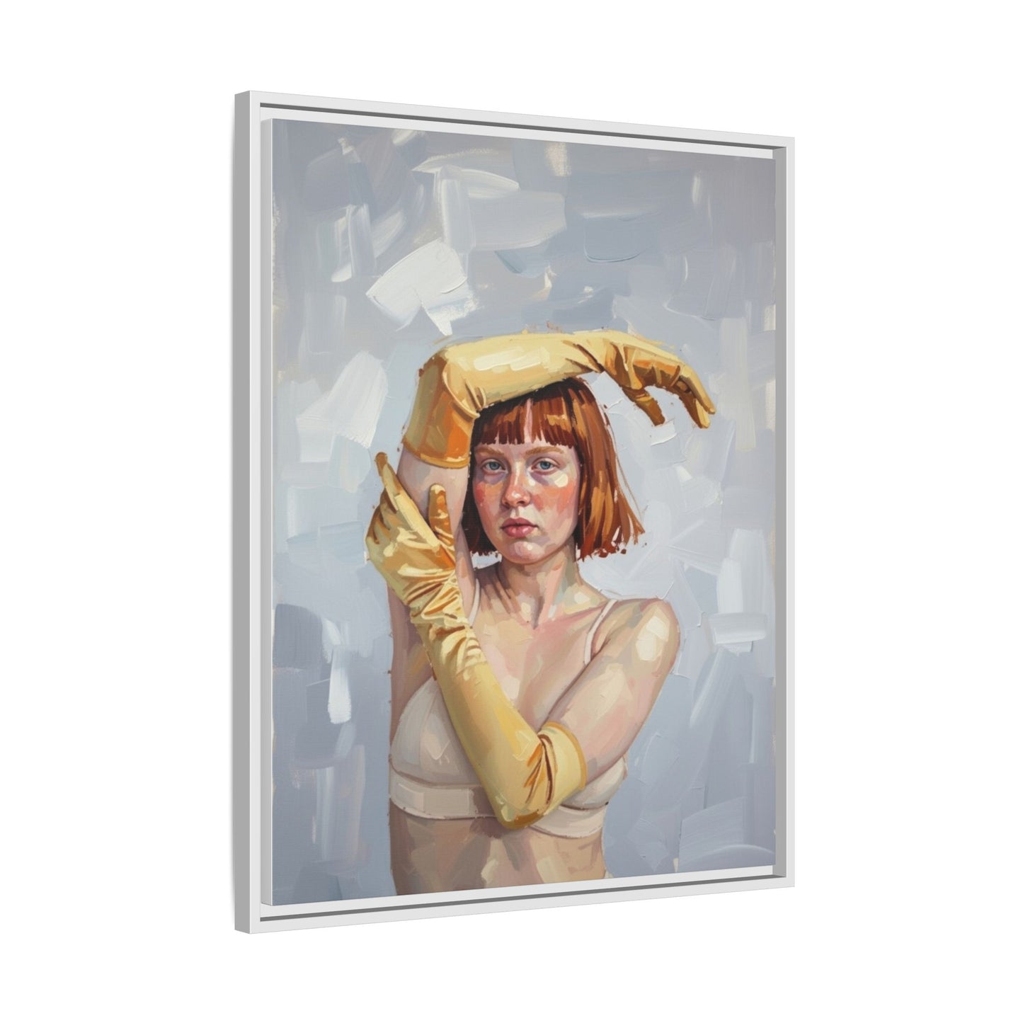 Contemporary Portrait Canvas Print — Woman with Yellow Gloves (Framed Matte)