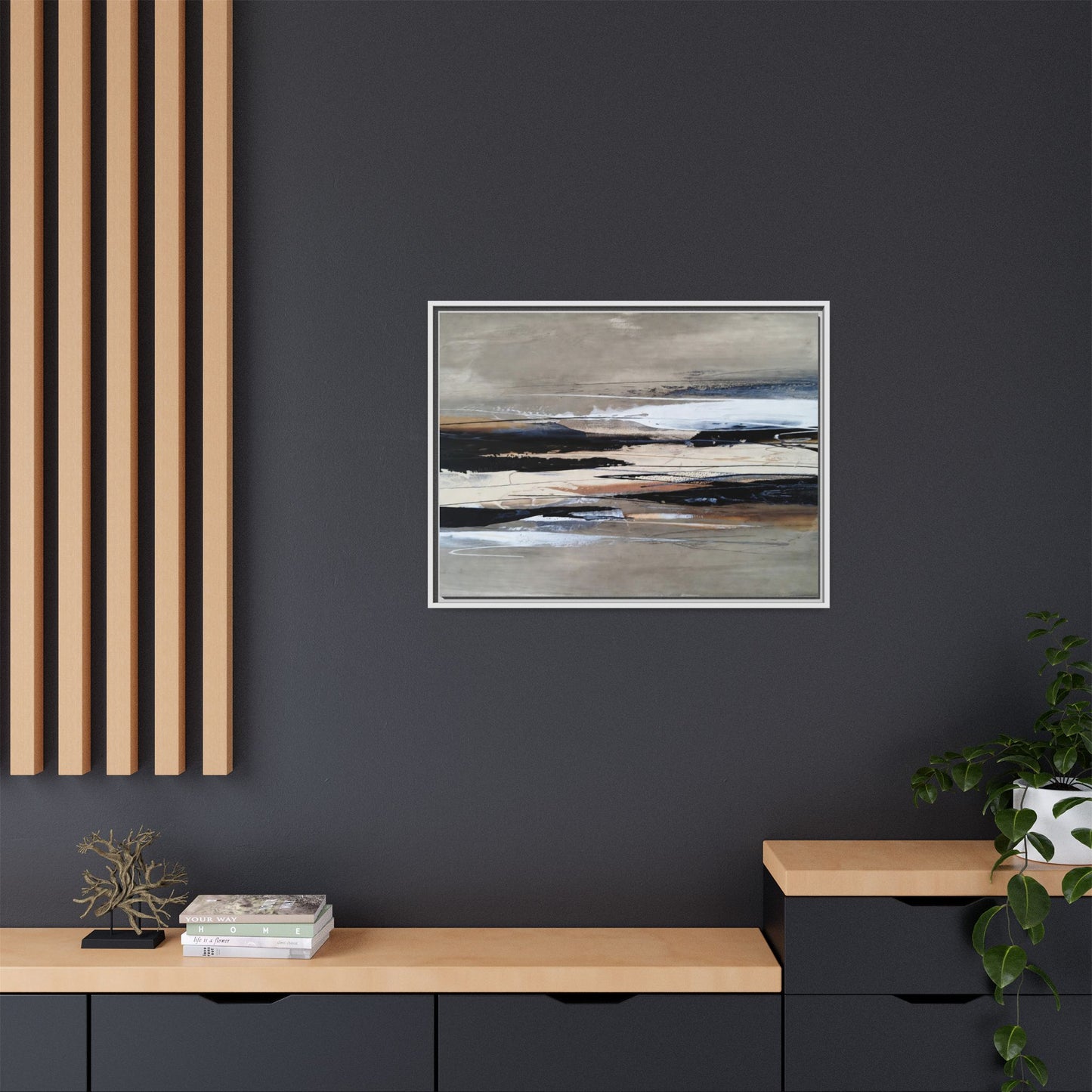 Abstract Seascape Matte Canvas Framed Wall Art — Neutral Coastal Landscape