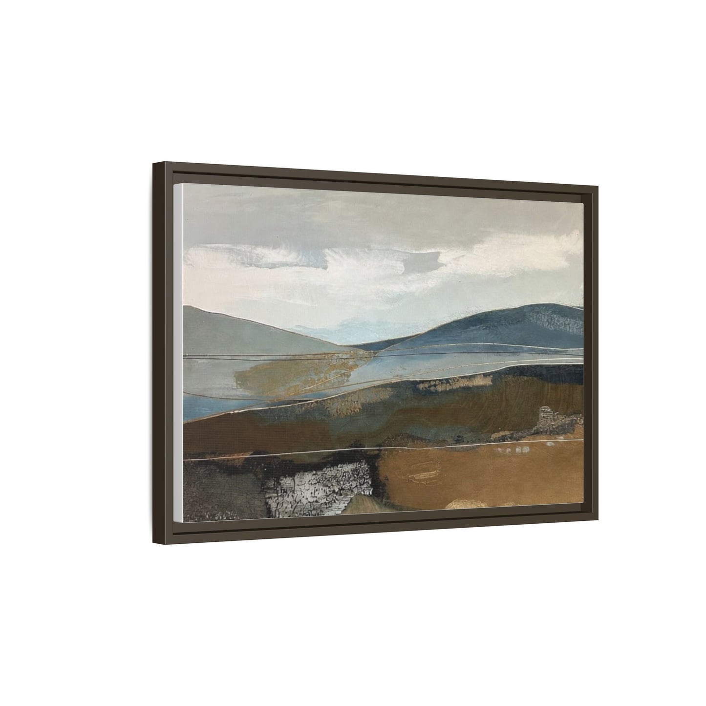 Framed Matte Canvas Landscape Art - Serene Abstract Hills in Blue & Earth Tones